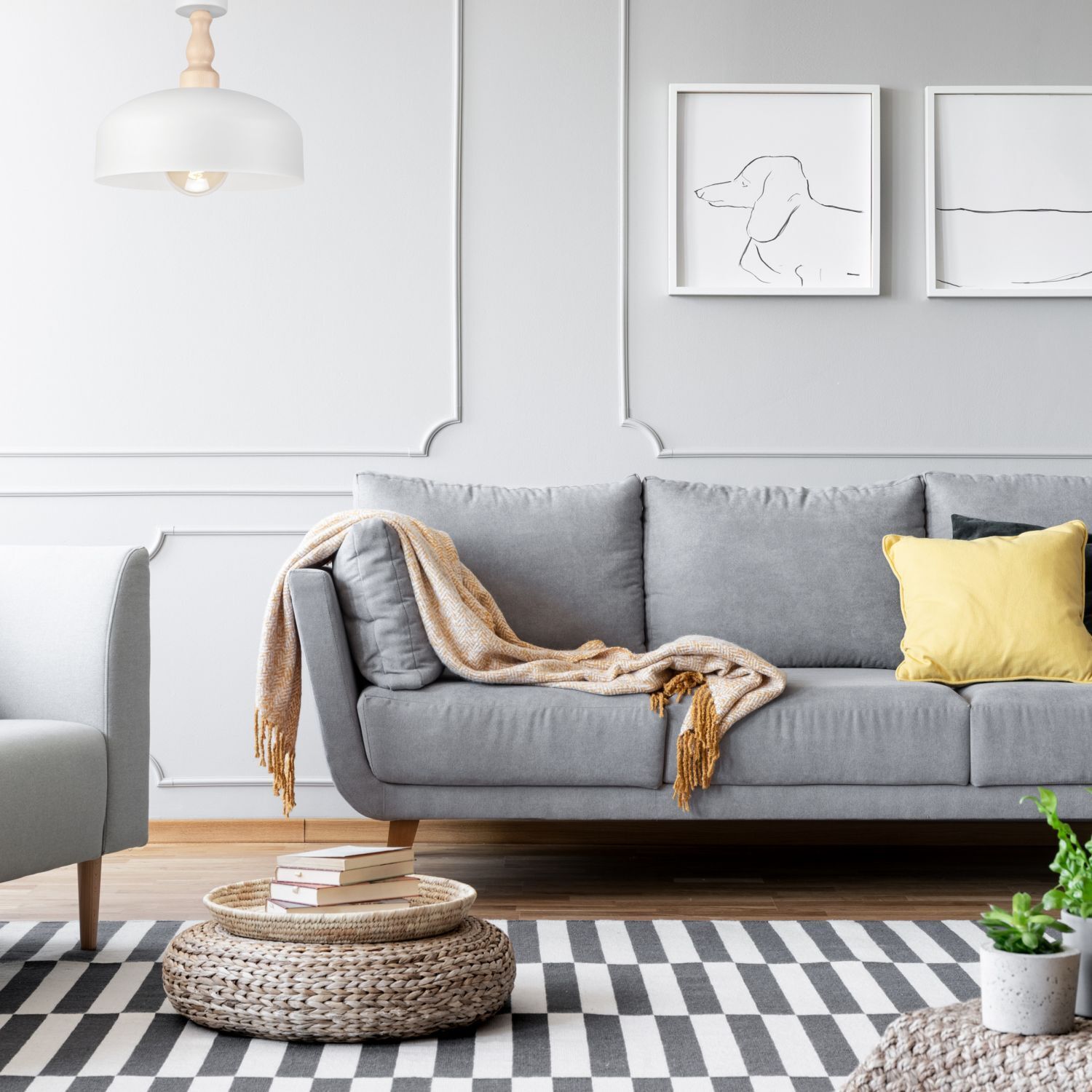 Plafonnier Blanc Métal Bois Ø 30 cm petit E27 Scandinave