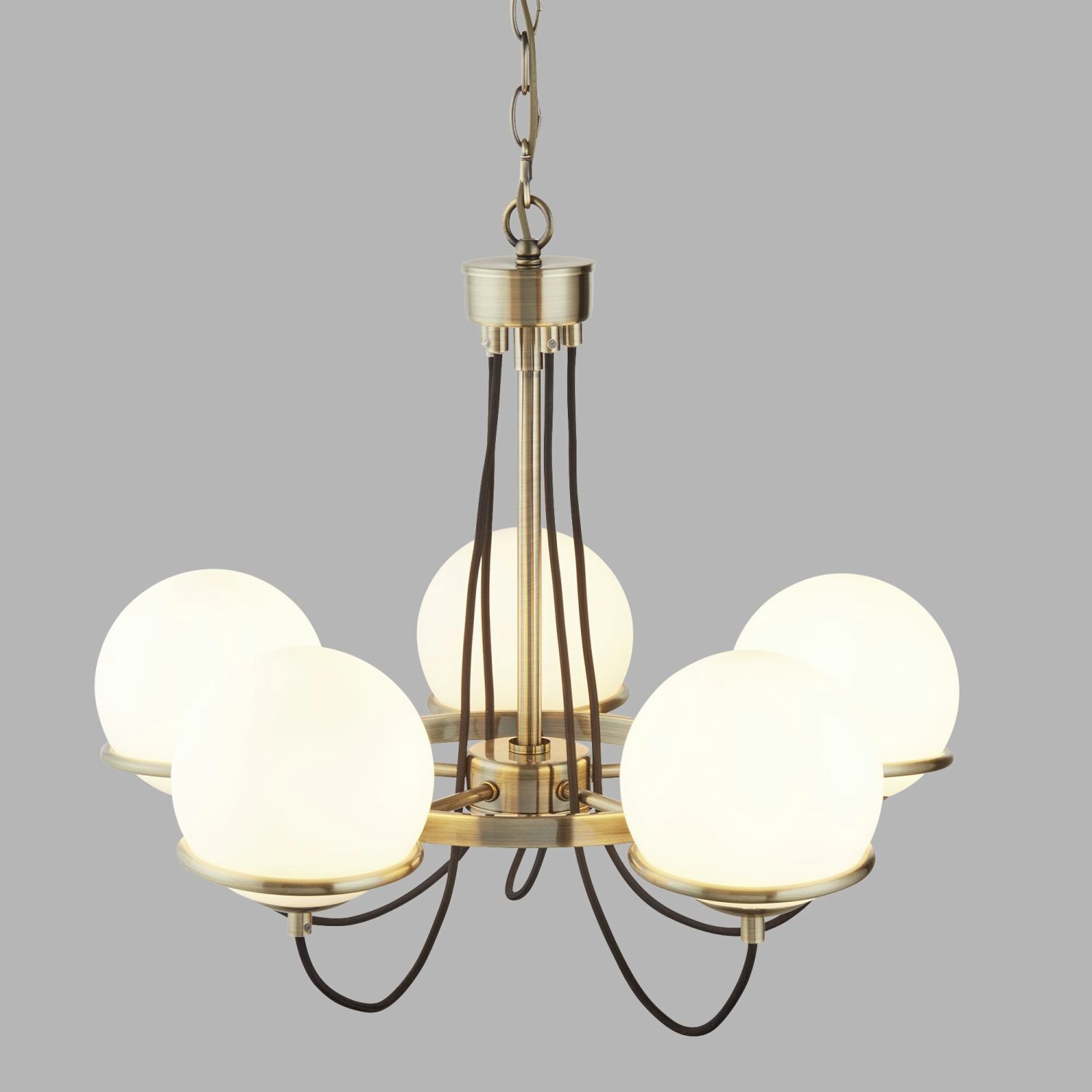Lustre à 5 flammes en laiton antique blanc E14 métal verre