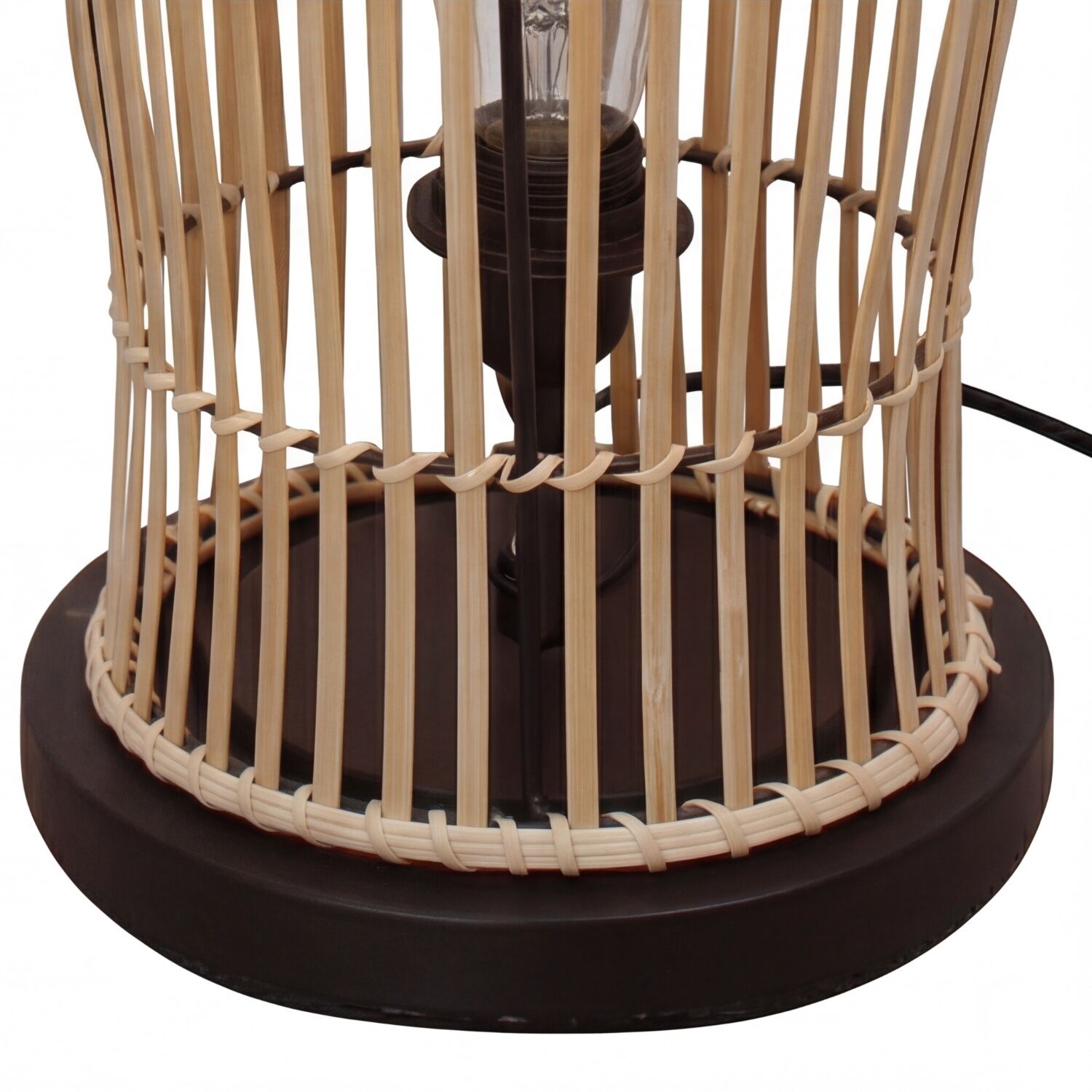 Moderne Stehlampe Bambus Natur Schwarz E27 60 cm 2-flmg Lampe, Teppichgeflochten, Rattanholz, Basis, Kabelanschluss