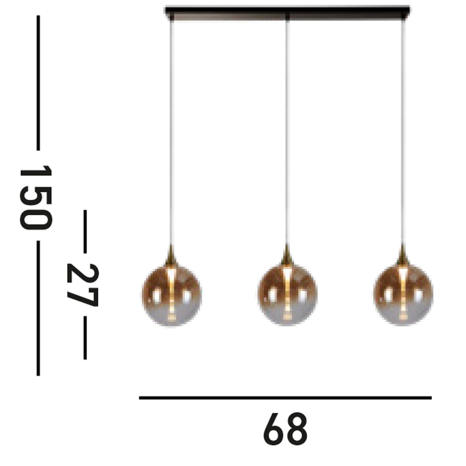 LED Hängelampe Glas 68 cm 83000 K Schwarz Bernstein hängende lampe, pendant lampe, globe-glühbirne, kupferoptik, drei leuchten