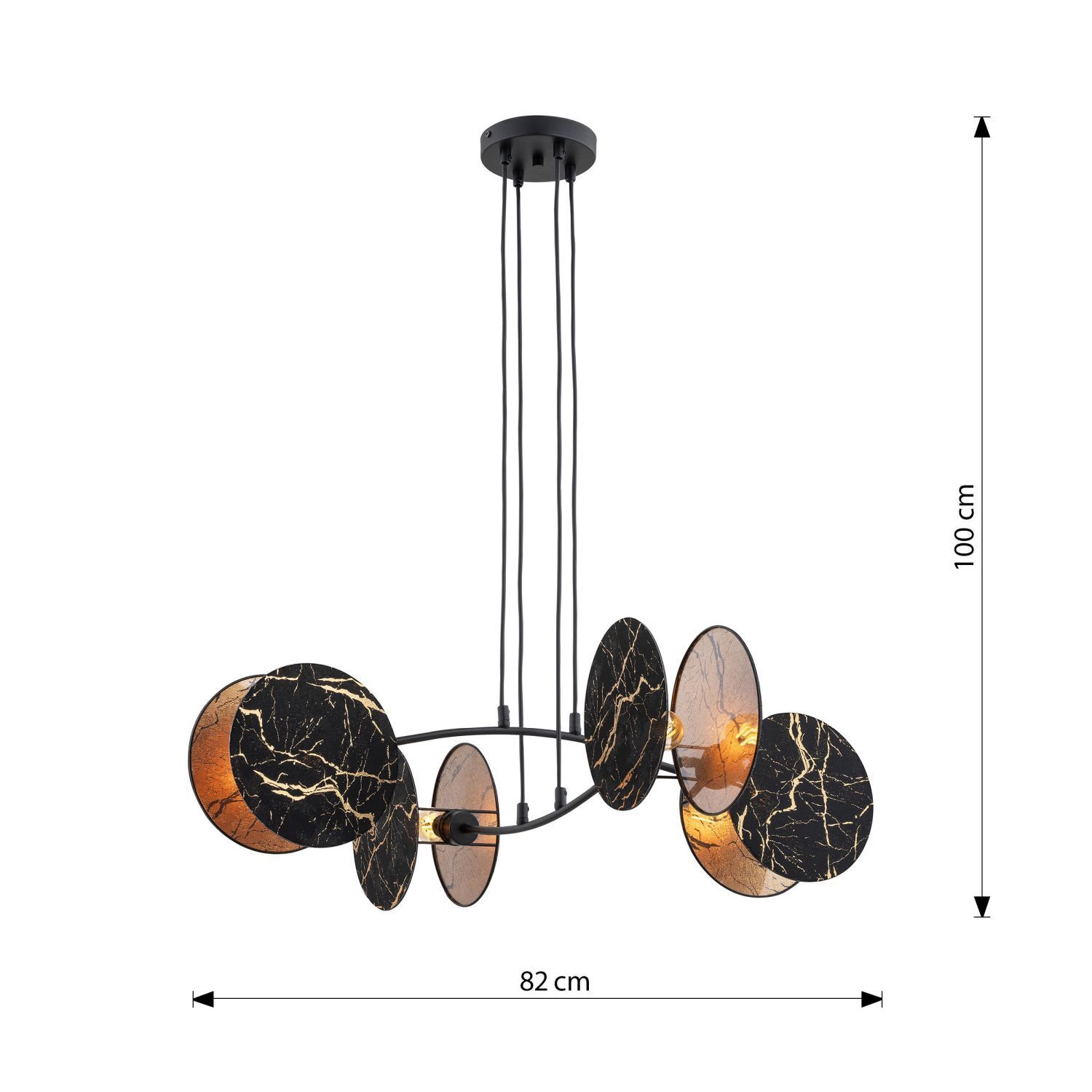 Hängelampe Marmor-Optik Schwarz Gold L: 82 cm Stoff Metall Leuchter, Lampe, Deckenventilator, Gerät, Elektrisches Gerät