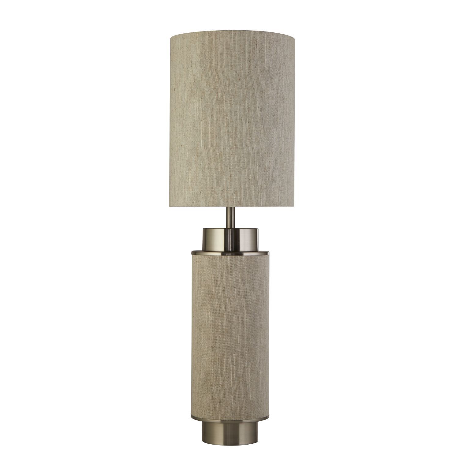Lampe de table tissu métal hauteur 72 cm gris-beige nickel E27