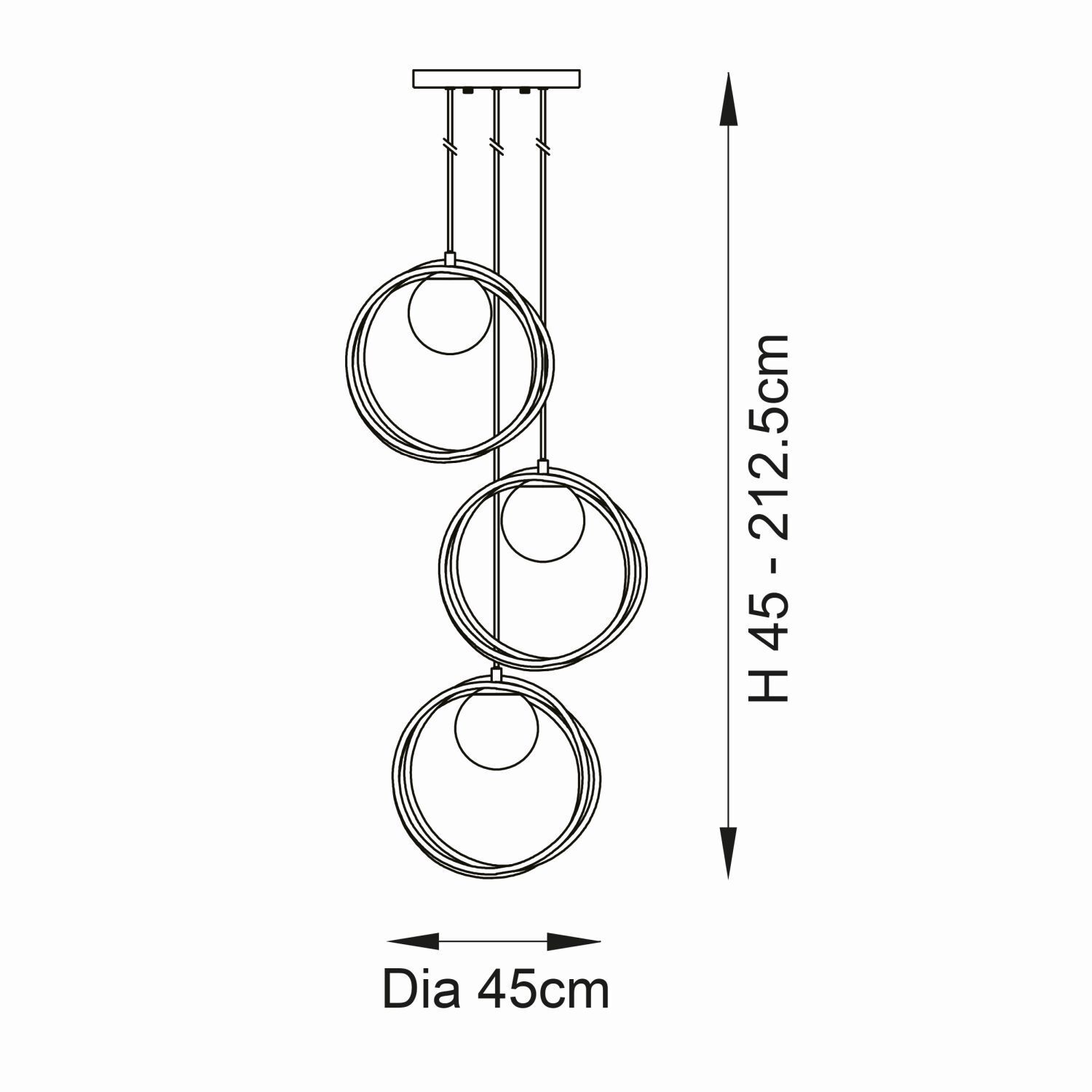 Lampe à suspendre 3 flammes métal verre hauteur réglable or blanc G9