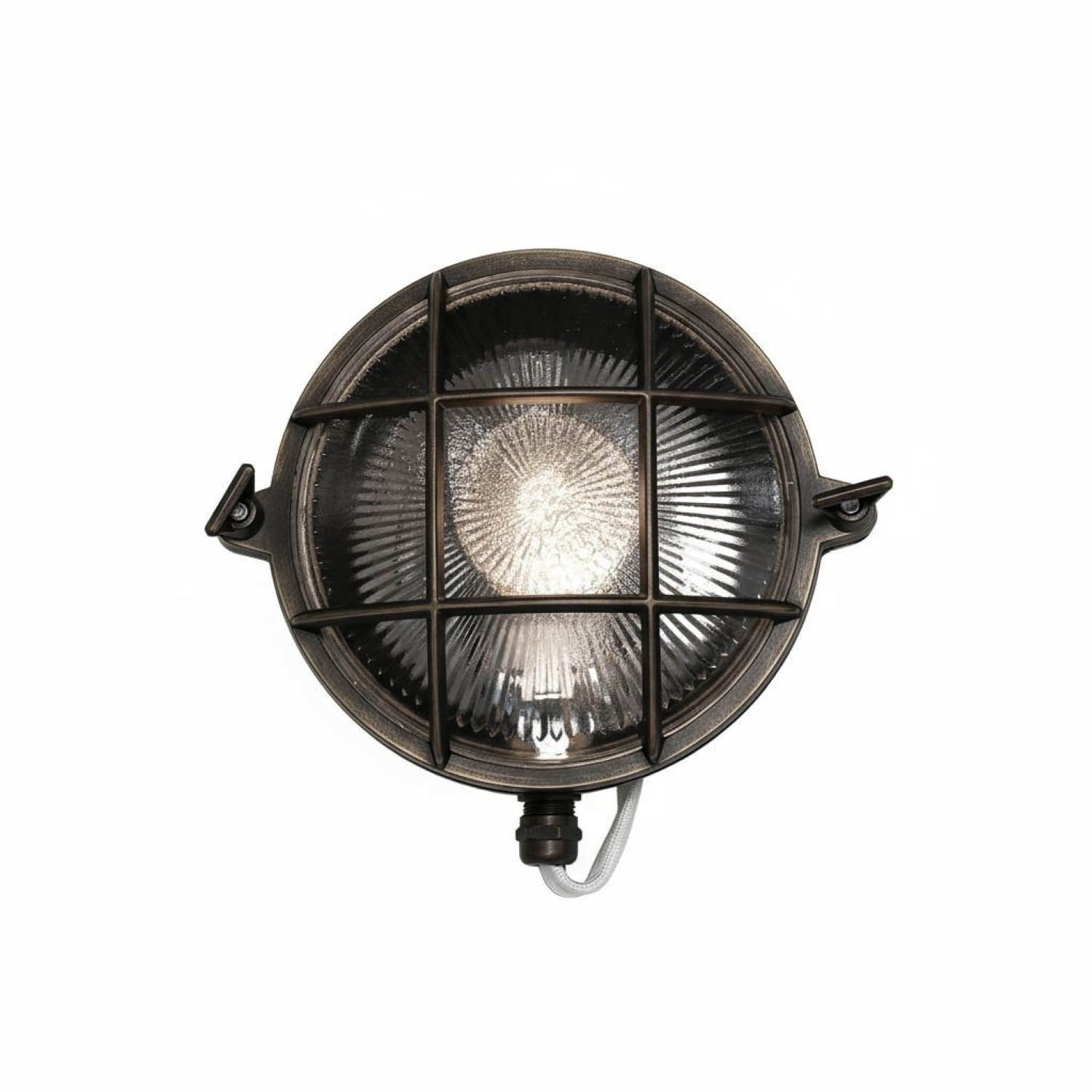 Kellerleuchte Echt-Messing Glas Ø 24 cm IP64 E27 rund Beleuchtung, Leuchte