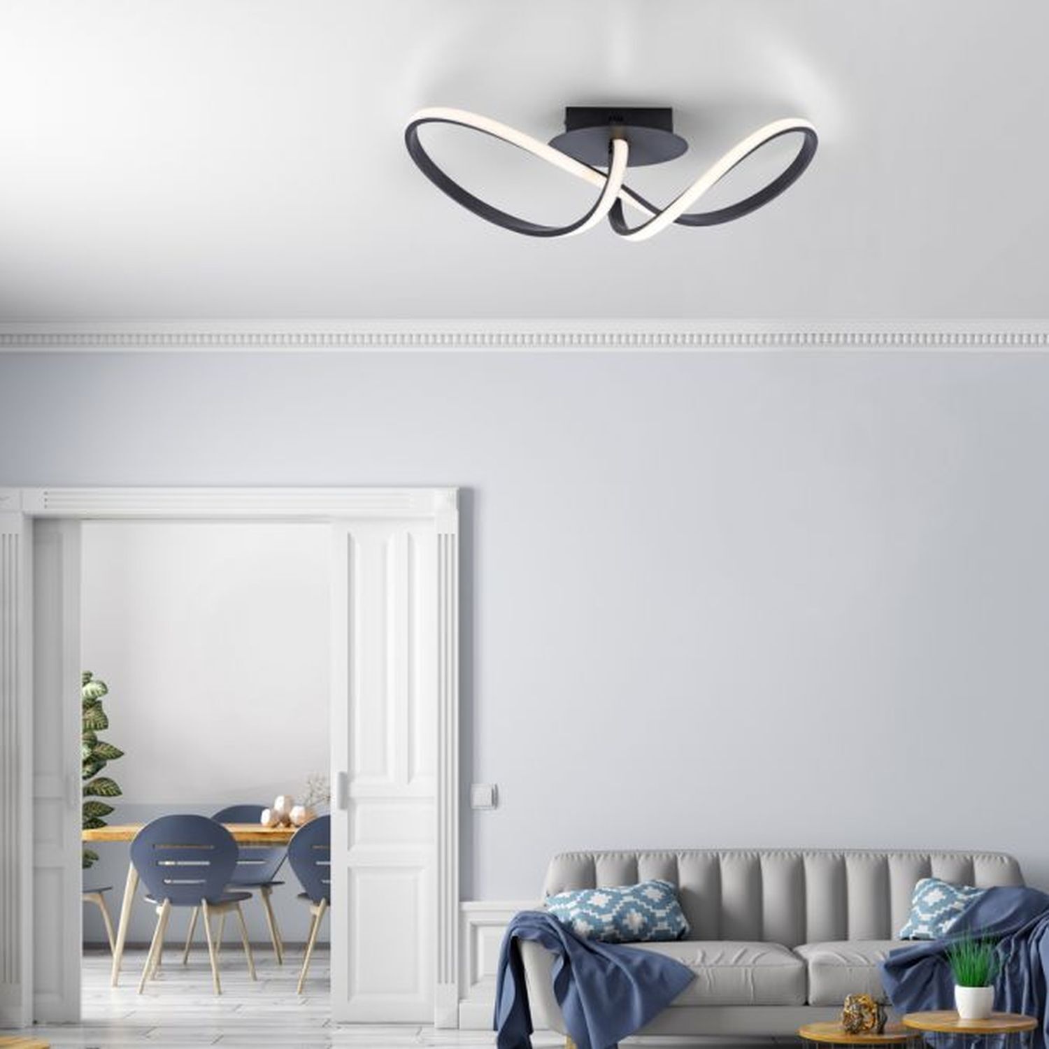 Lampe de plafonnier LED à intensité variable Métal noir 3000 K blanc chaud