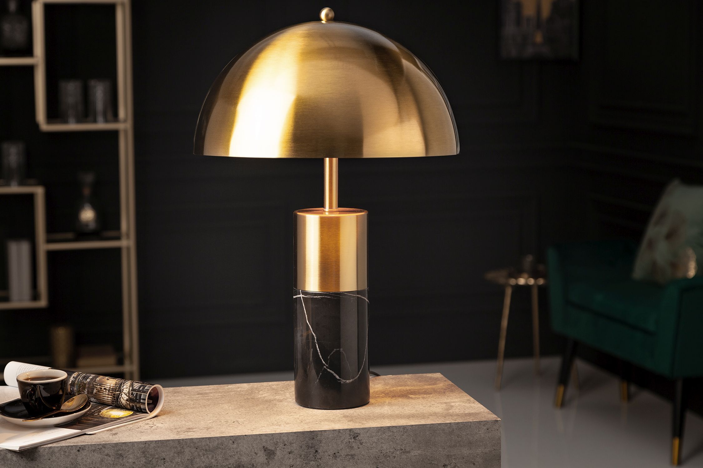 Lampe de table métal noir or liseuse E27 hauteur 52 cm