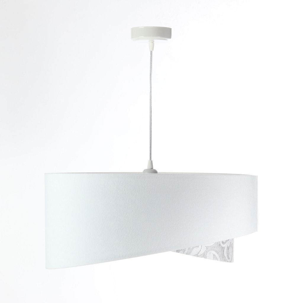 Suspension ronde D : 50 cm E27 Blanc Gris Abat-jour en tissu