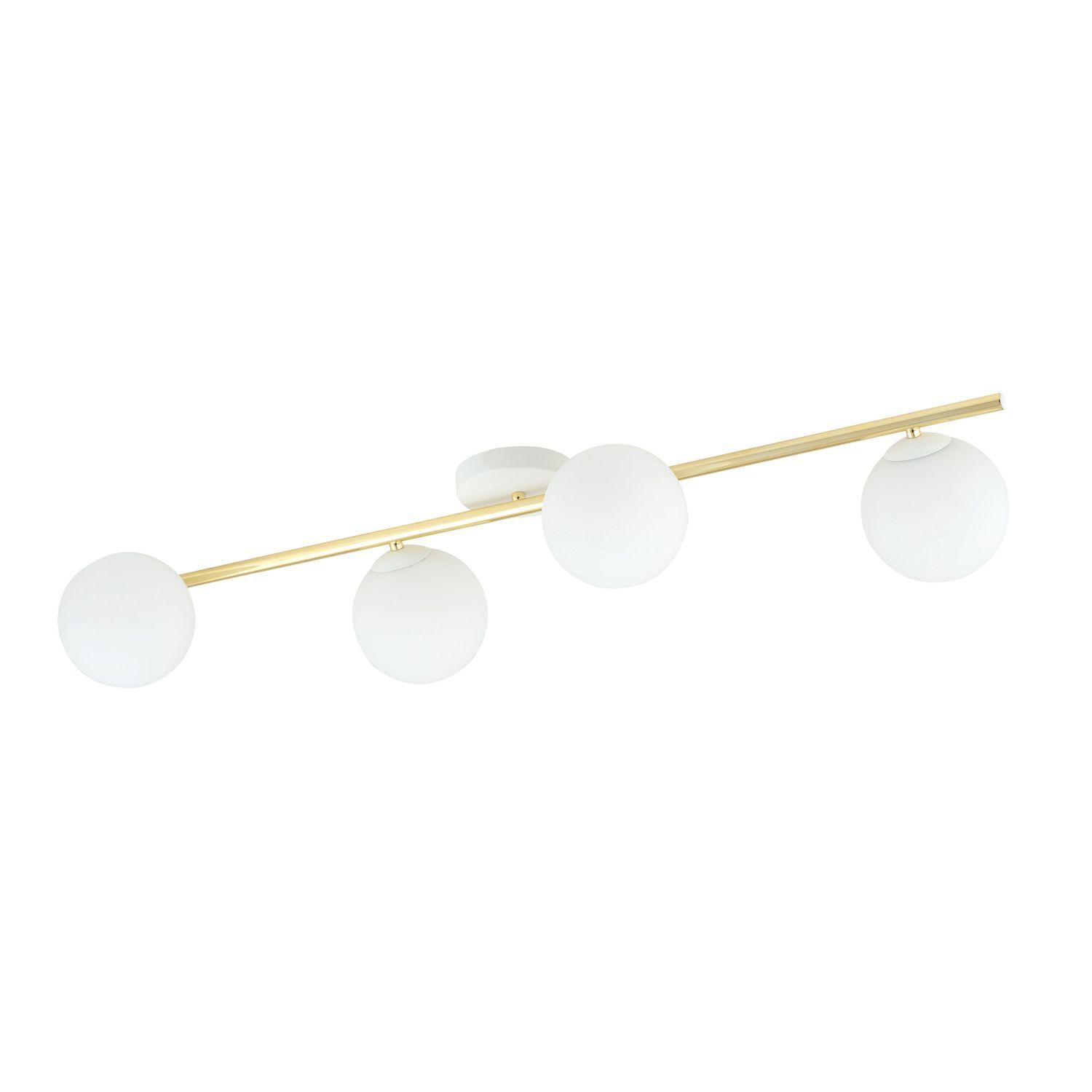 Plafonnier verre métal 100 cm long blanc or E14