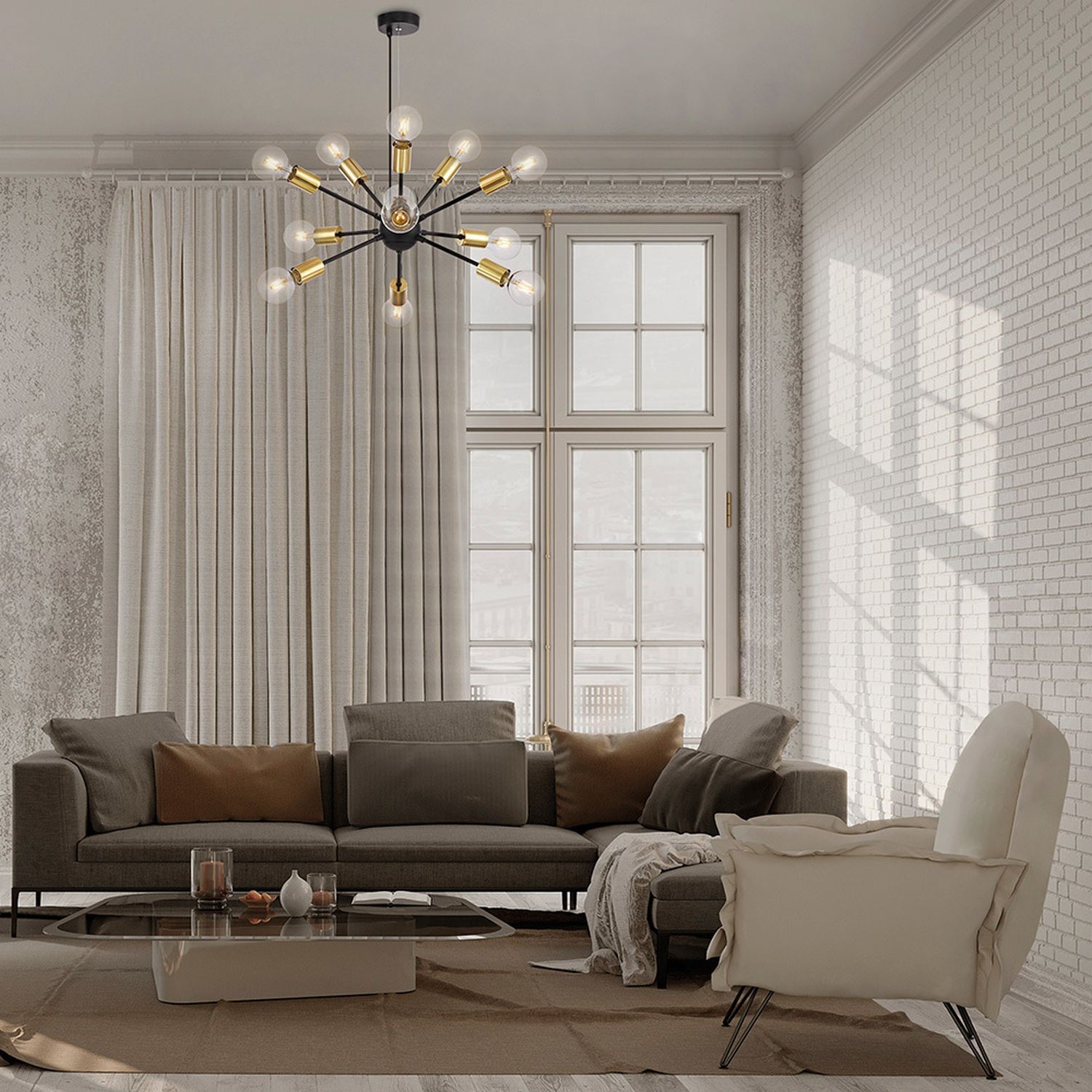 Pendelleuchte Metall B: 75 cm H: max. 156,2 cm E27 Dekoration für Zuhause, Couch, Wohnzimmer, Kronleuchter, Lampe