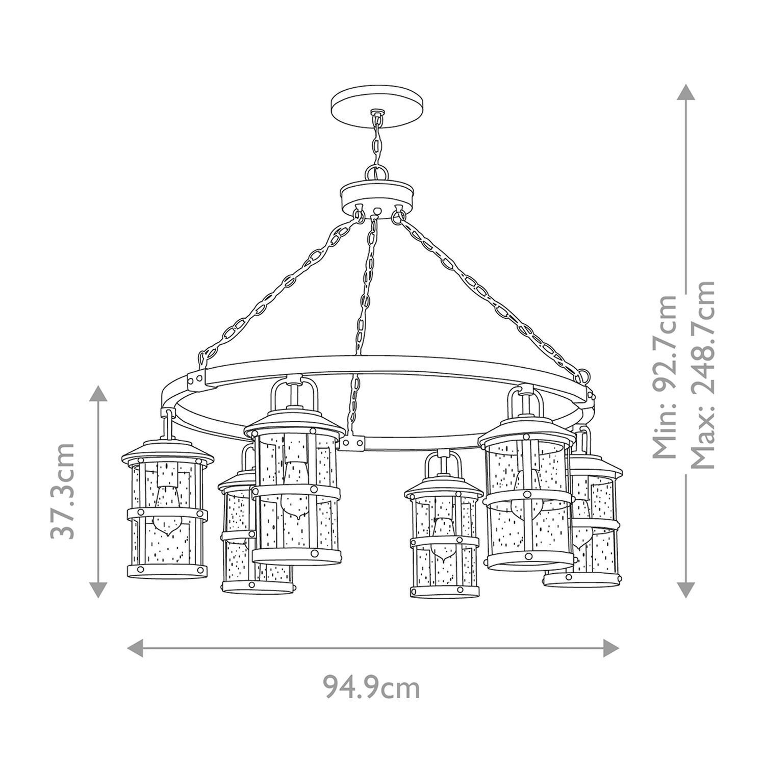 Suspension extérieure ronde Ø 94,9 cm verre alu E27 IP44