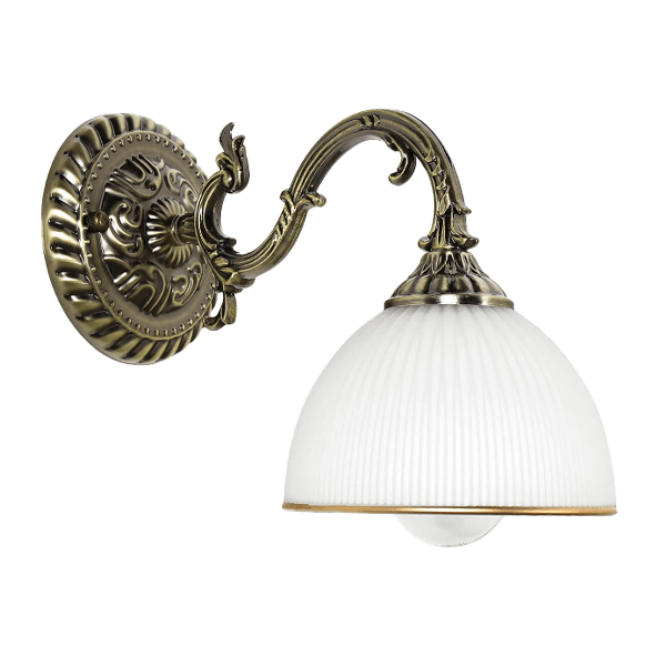 Wandleuchte, Wandlampe, Bronze, Pastellweiß, Glasschirm
