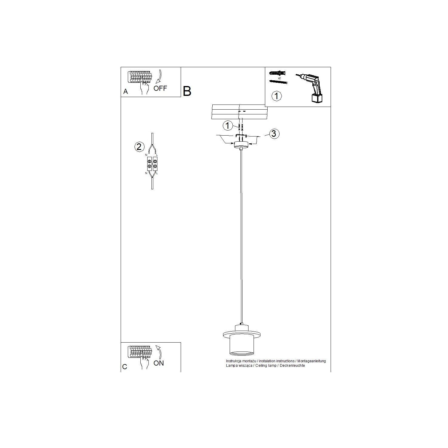 pendant, ceiling lamp, cord, mounting, instruction