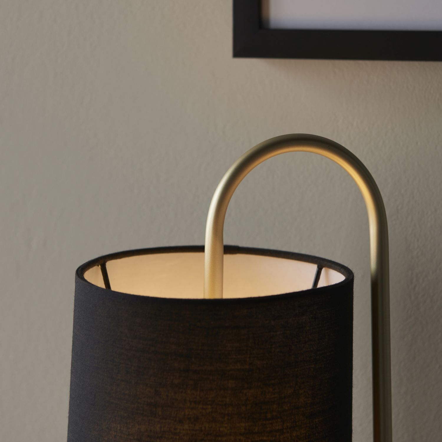 Lampe de table tissu métal 50cm noir laiton antique Moderne E27