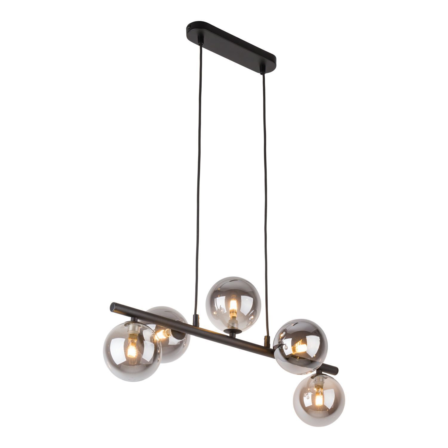Suspension Gris Noir Métal Verre 5 flammes