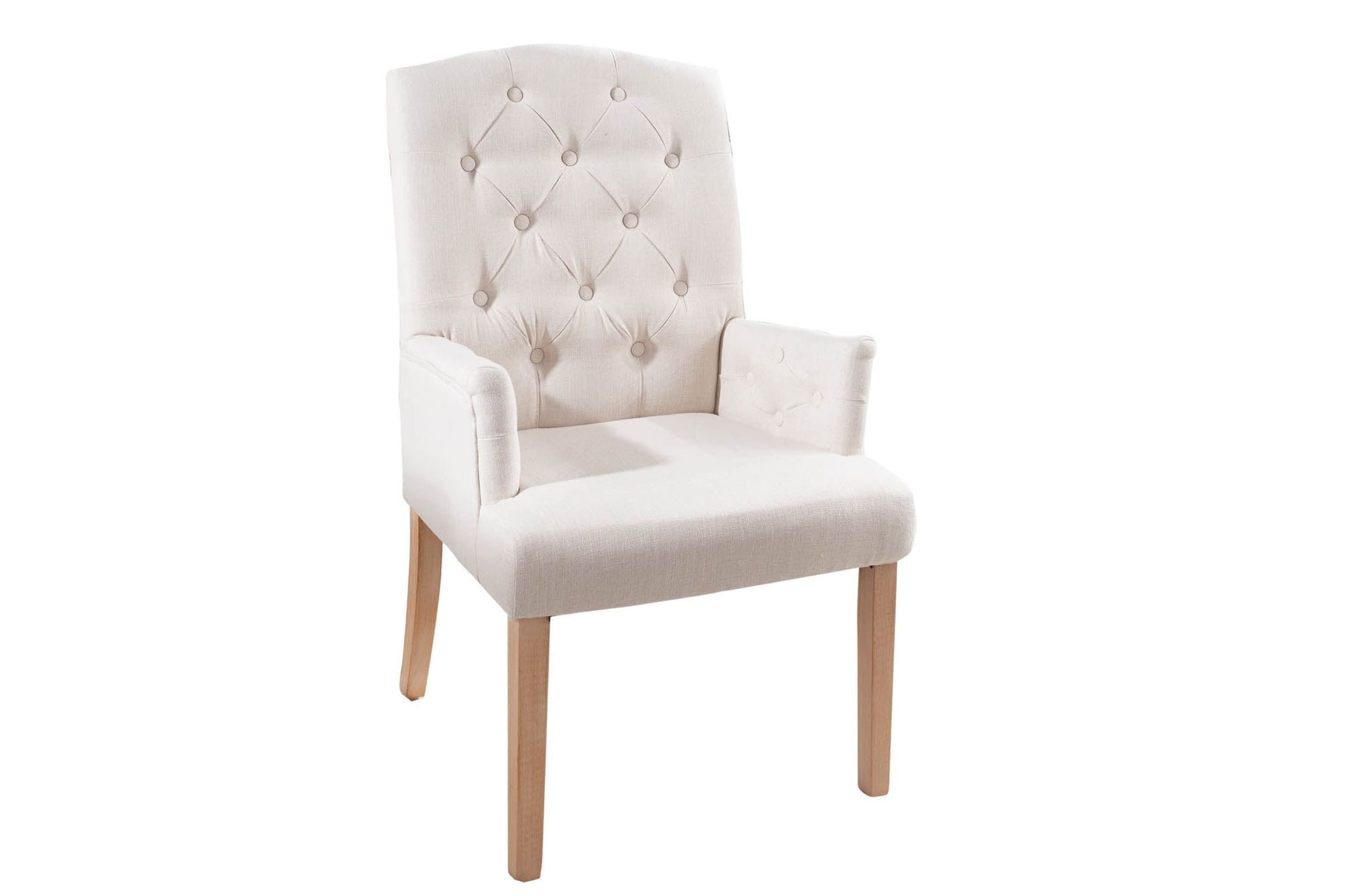 Chaise de salle à manger Beige Tissu Bois Chesterfield avec accoudoirs Moebel, Stuhl, Sessel