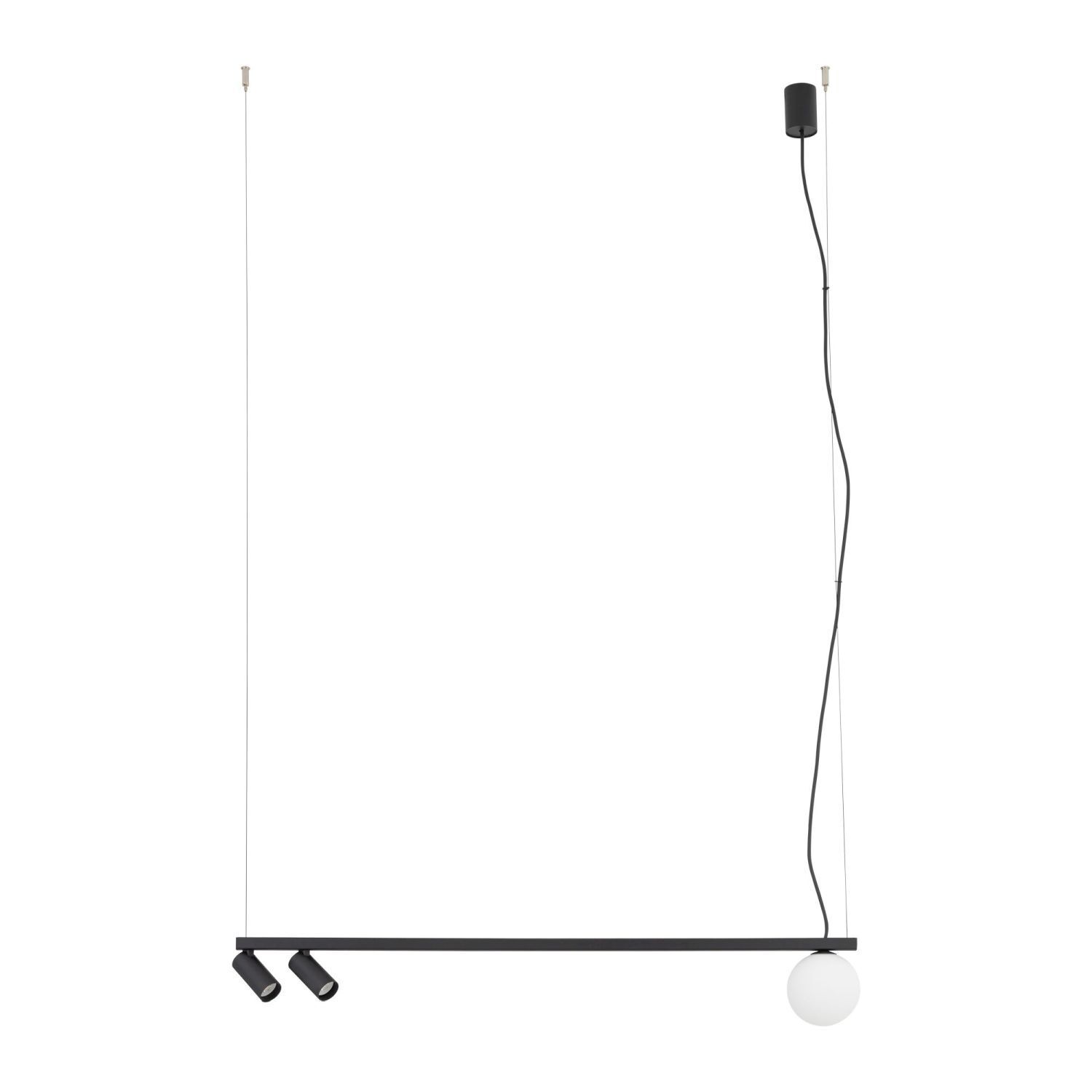 Pendelleuchte Aluminium Glas 107 cm GU10 G9 blendarm pendant light, track lighting, hanging lamp, black bar, white globe
