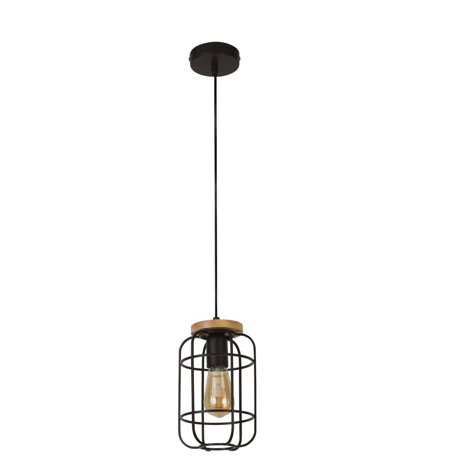 Lampe à suspendre métal bois Ø 15 cm noir naturel E27