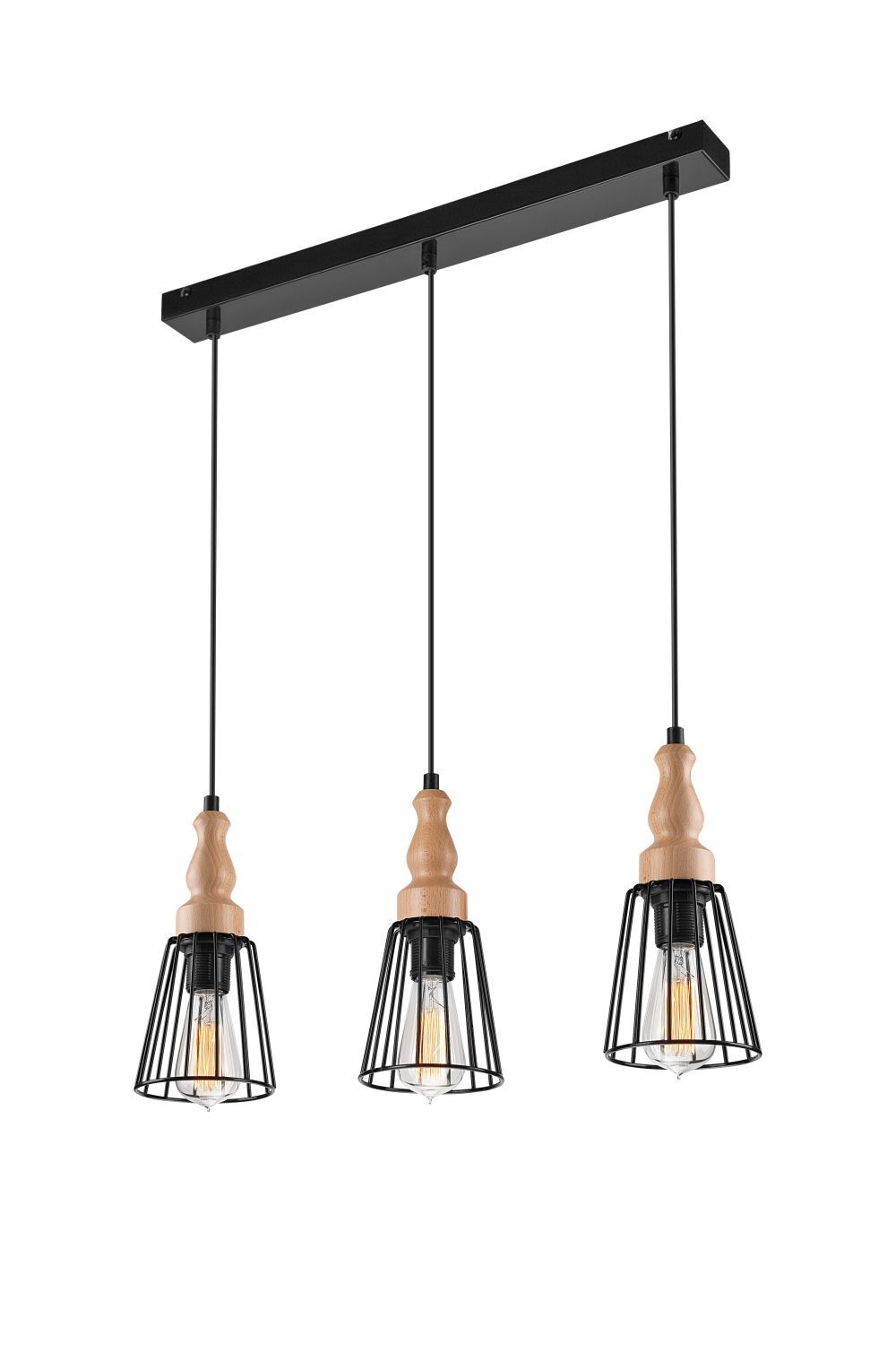 Suspension Ambiente Noir Bois 3-flmg allongé