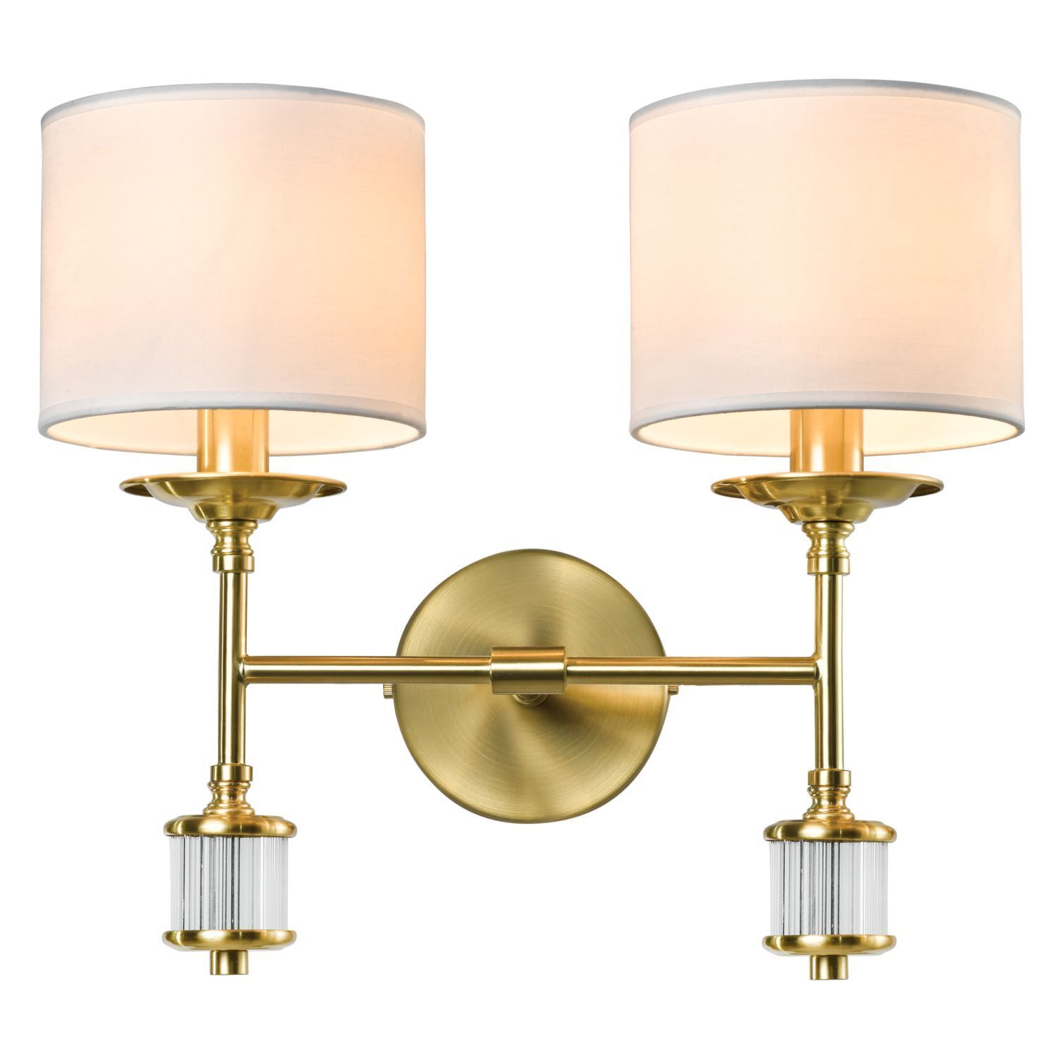 Wandleuchte 40 cm breit Metall Stoff in Messing Weiß 2x E14