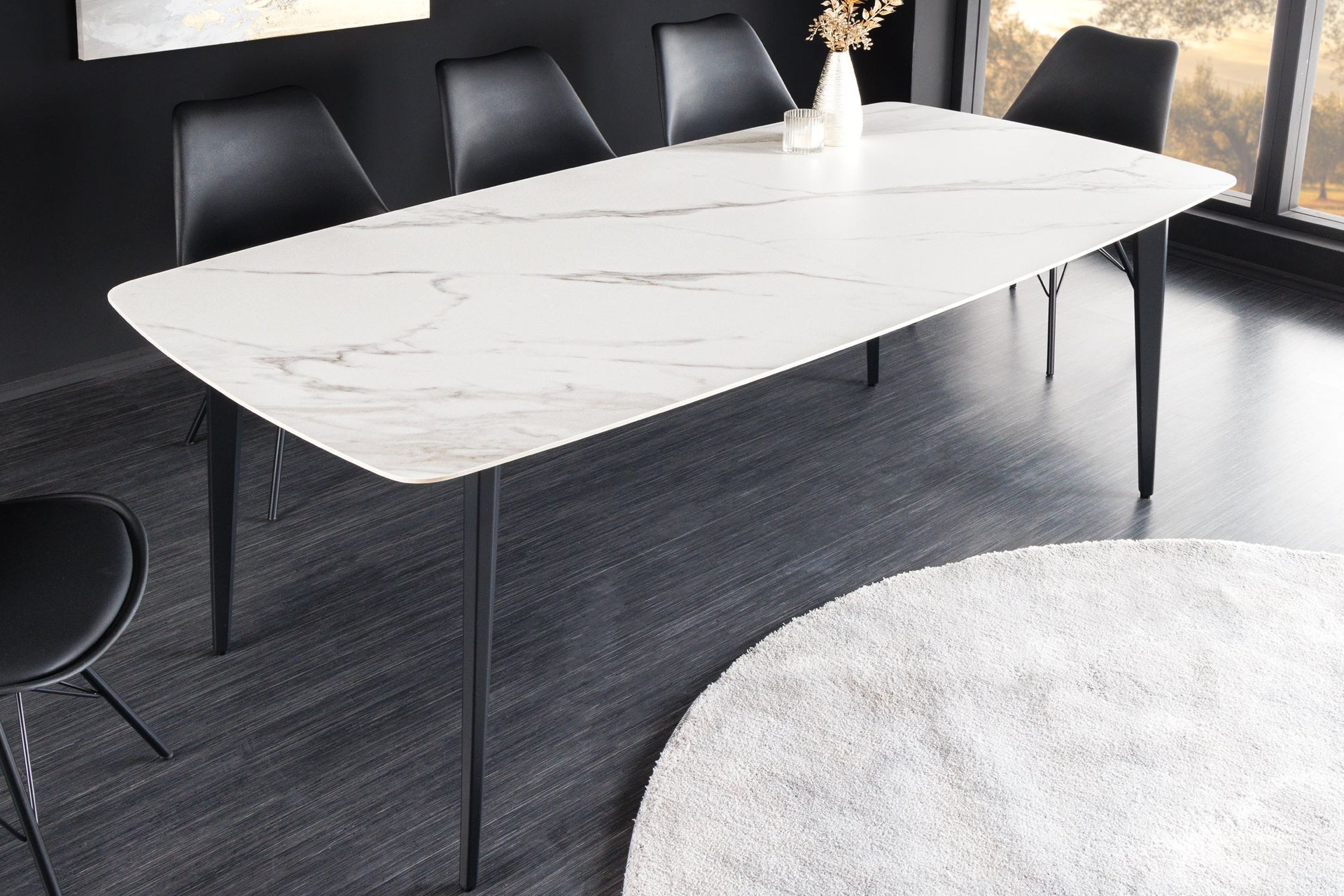 Esstisch Keramik Metall in Weiß Marmor Schwarz 180x90 cm Moebel, Tabelle, Tischplatte, Stuhl