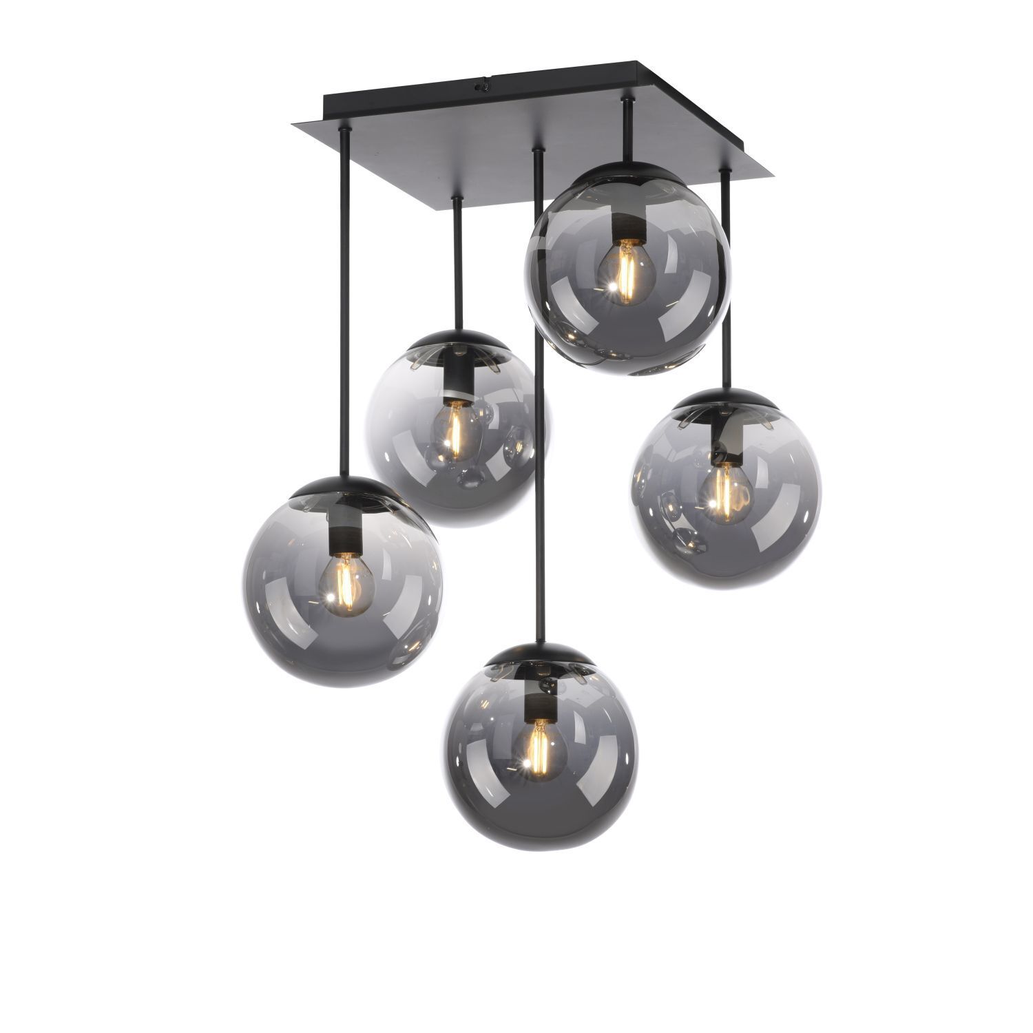 Plafonnier confortable métal verre fumé L:39 cm E14