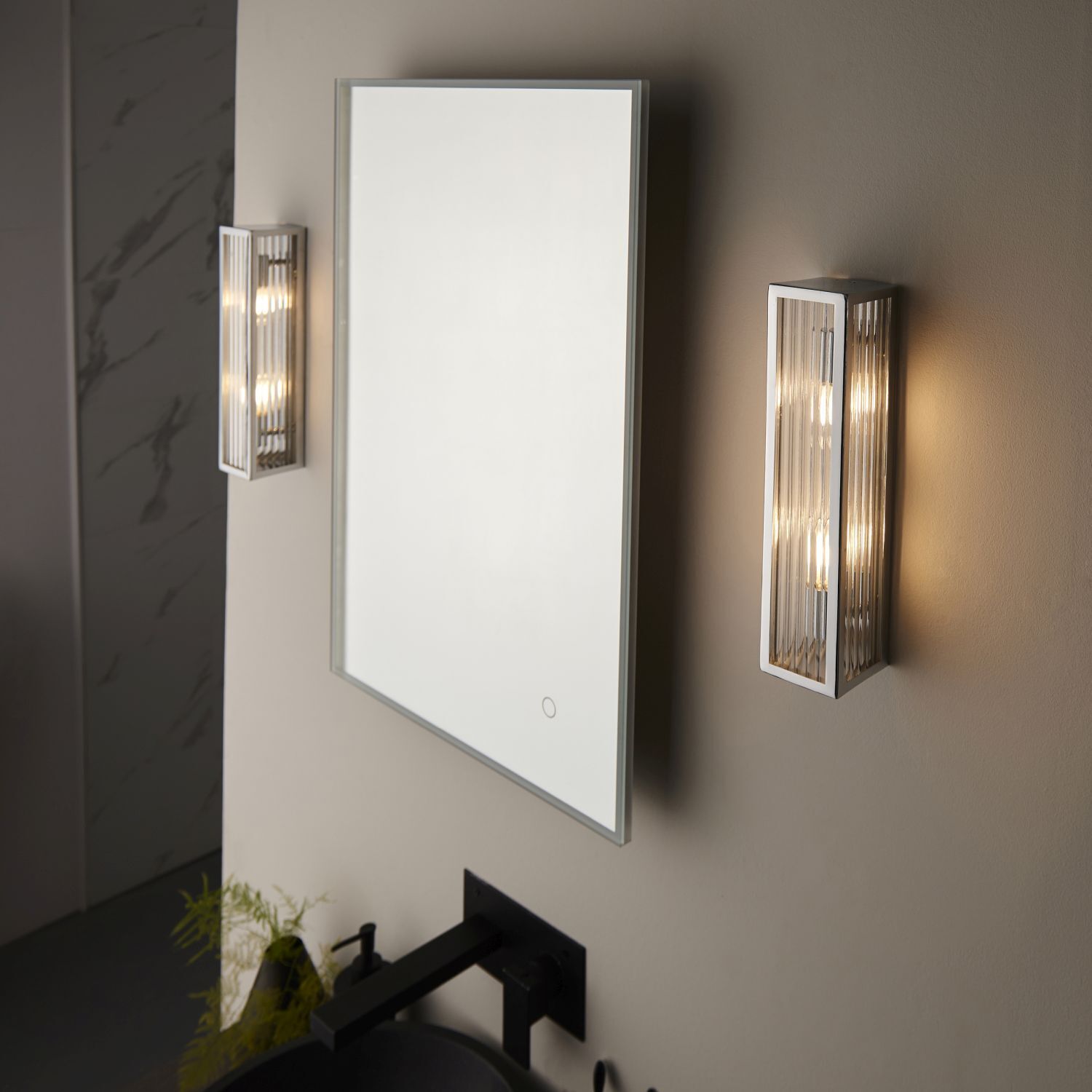 Applique salle de bain verre métal H : 31,5 cm IP44 chrome blanc 2x G9