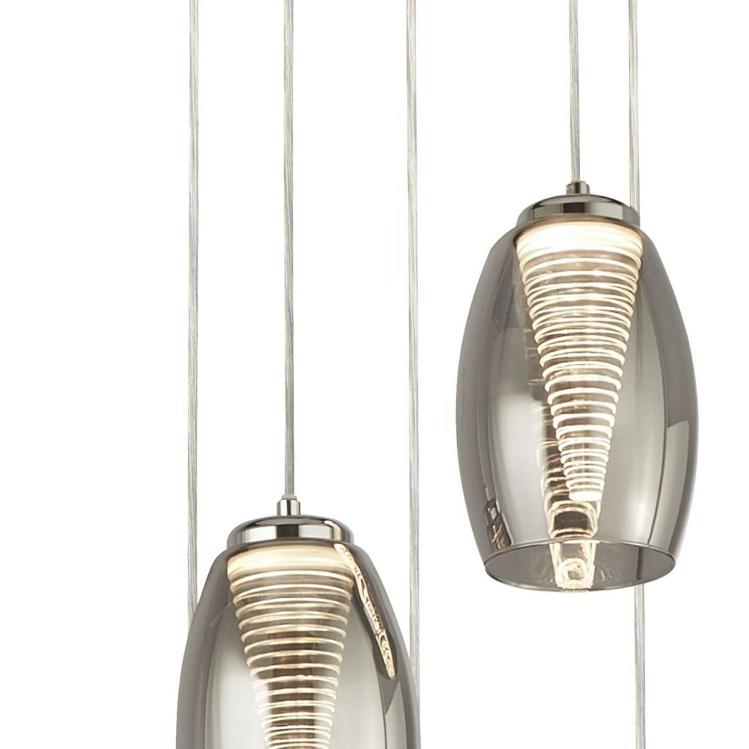 Lampe LED suspendue verre fumé 5 flammes réglable en hauteur