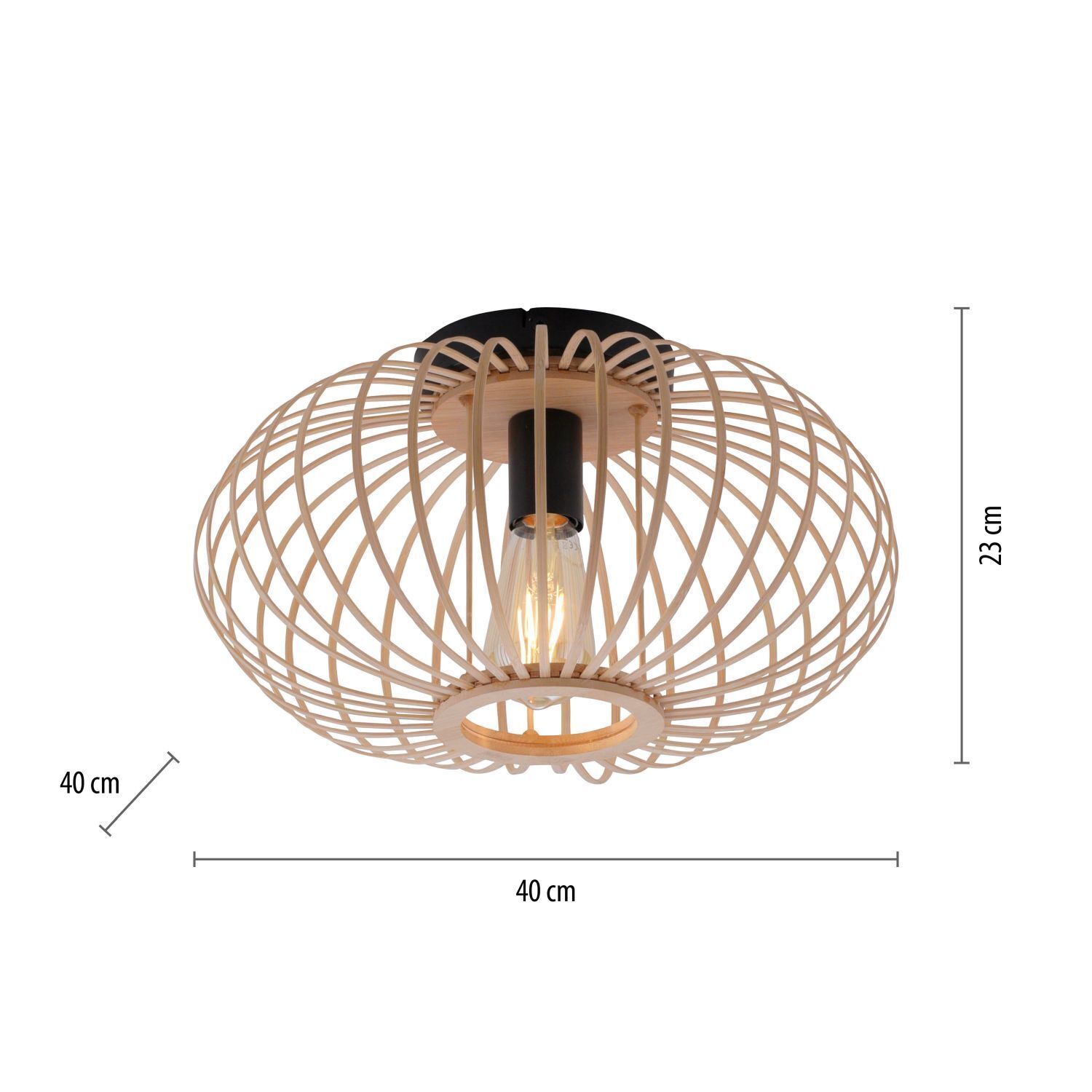 Lampe de plafonnier ronde Scandinave Métal Bois E27 Ø40 cm
