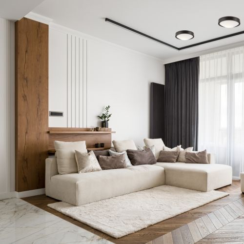 Plafonnier Bois Rond Marron Salon Moderne