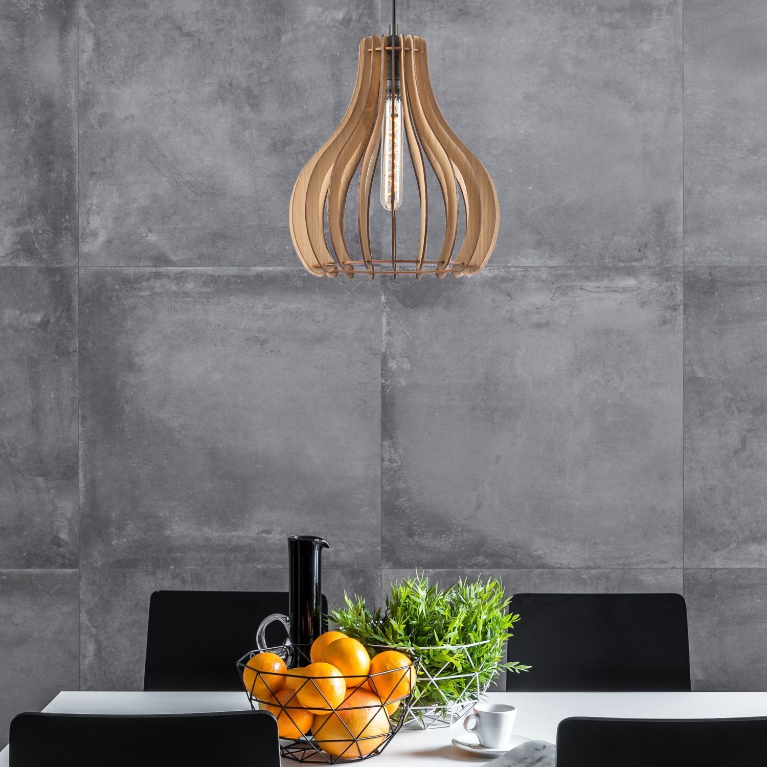 Pendelleuchte, Holzrahmen, elegante Lampe, Inneneinrichtung, Küche Esstisch