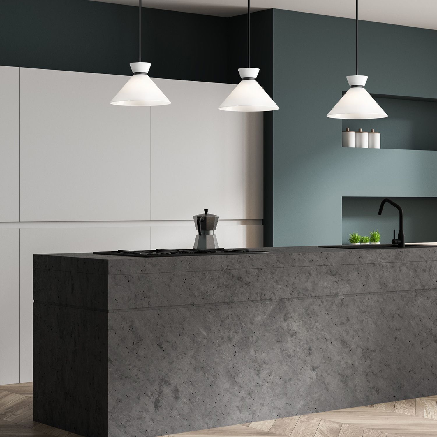 Suspension métal verre D : 35,8 cm rond noir blanc Drinnen, Innenarchitektur, Lampe, Küche