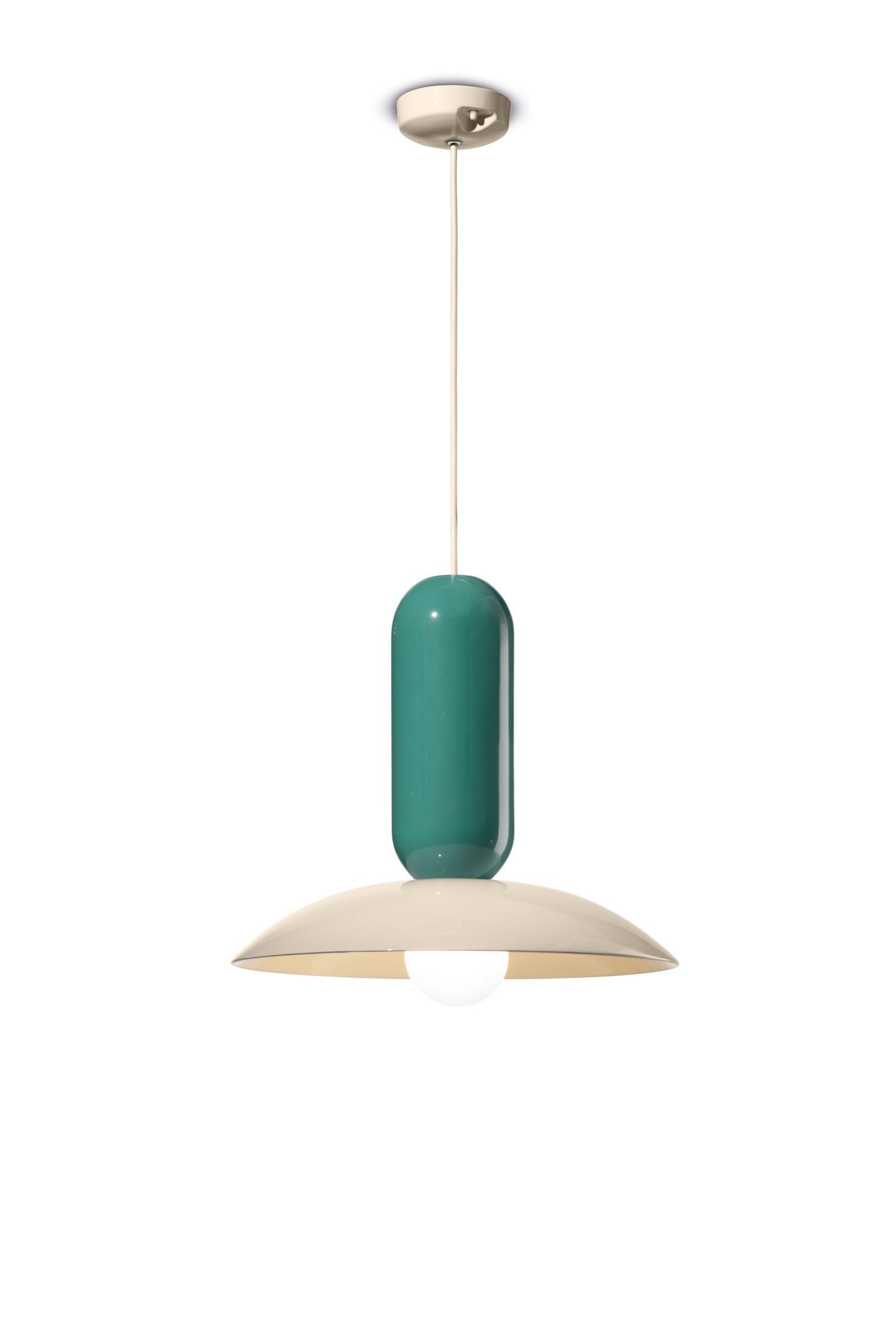 Lampe à suspendre céramique E27 Ø 40 cm rond crème turquoise