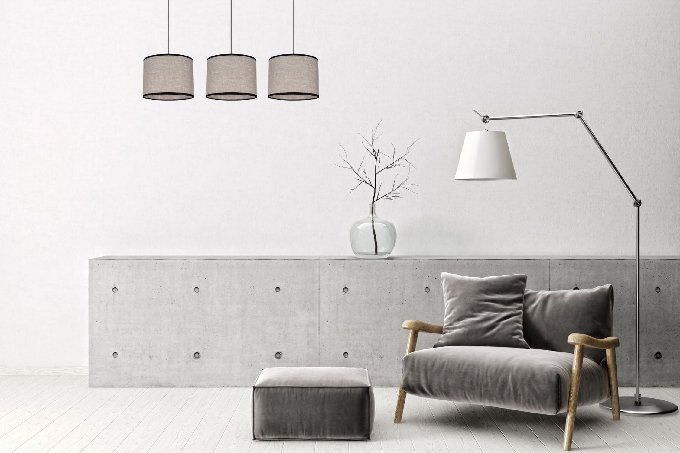 Suspension Tissu Noir Beige E27 70 cm long 3-flmg