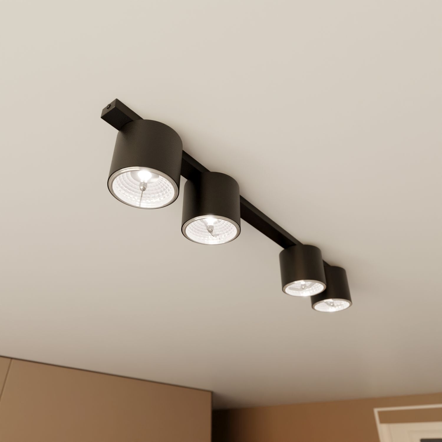 Plafonnier noir 90 cm de long 4-flamme GU10 AR111 Métal