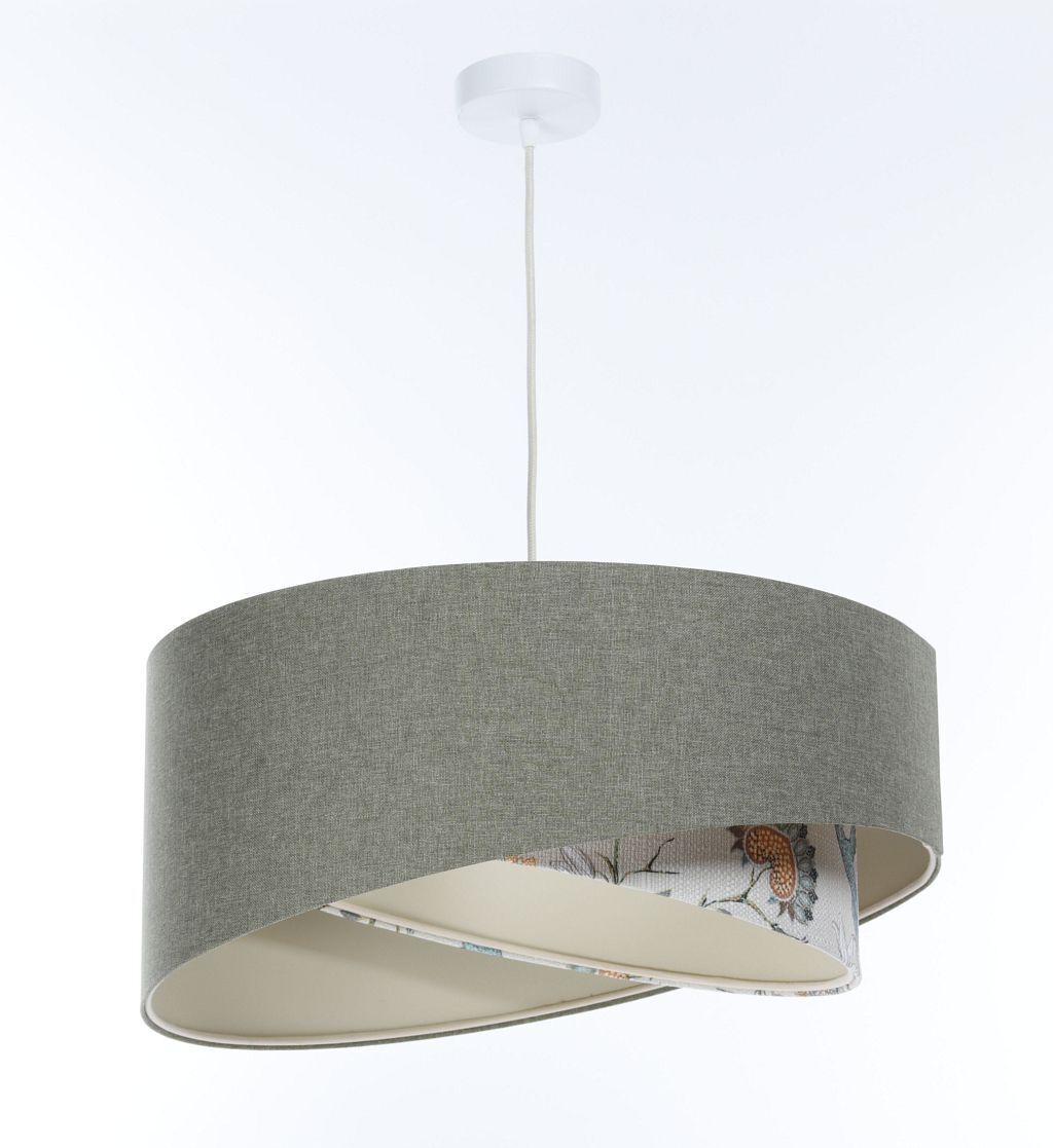 Suspension E27 ronde Ø 45 cm Vert Blanc Floral Abat-jour en tissu