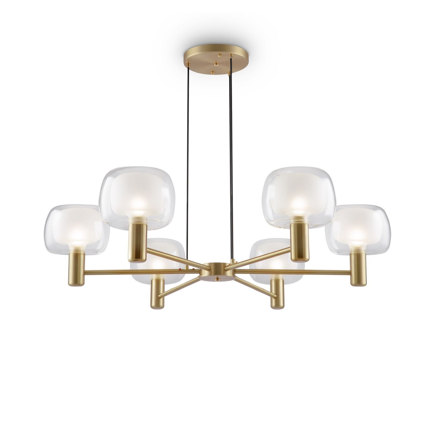 Chandelier, Gold finish, Glass globes, Ceiling mount, Modern lighting