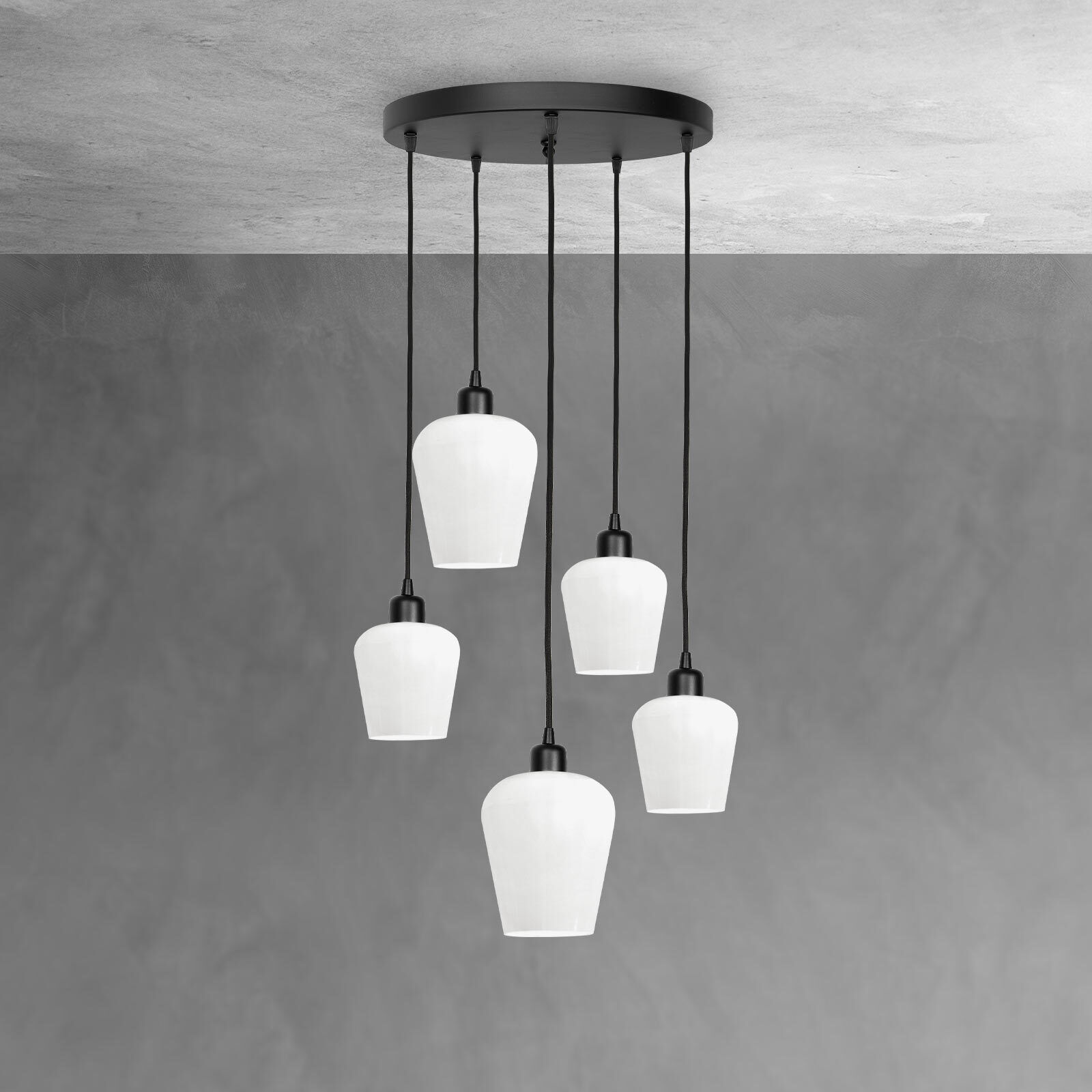 Suspension Noir Blanc Ø 45 cm Laiton Fer Verre 5x E27