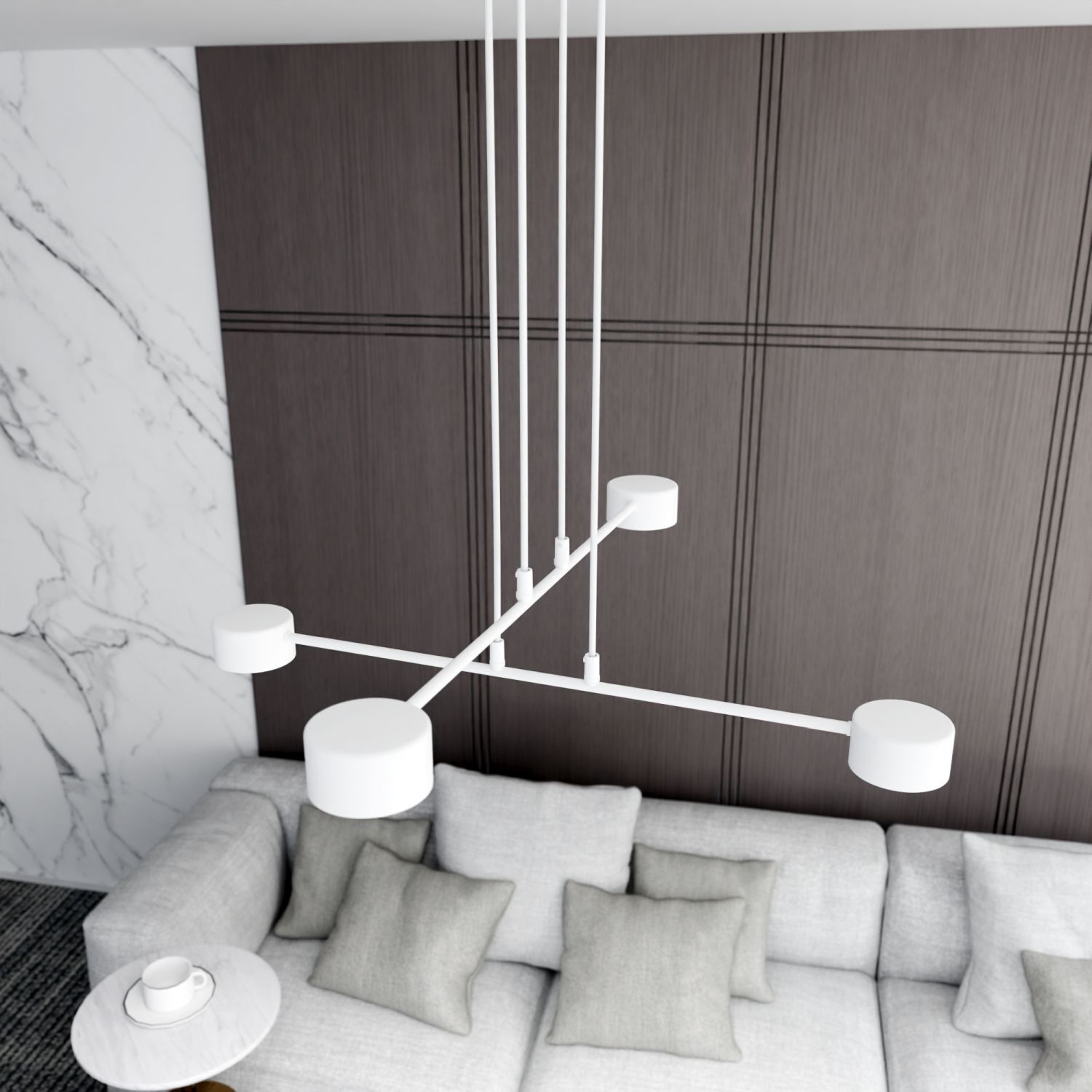 Suspension Blanc L : 70 cm Métal ajustable GX53 4-flamme