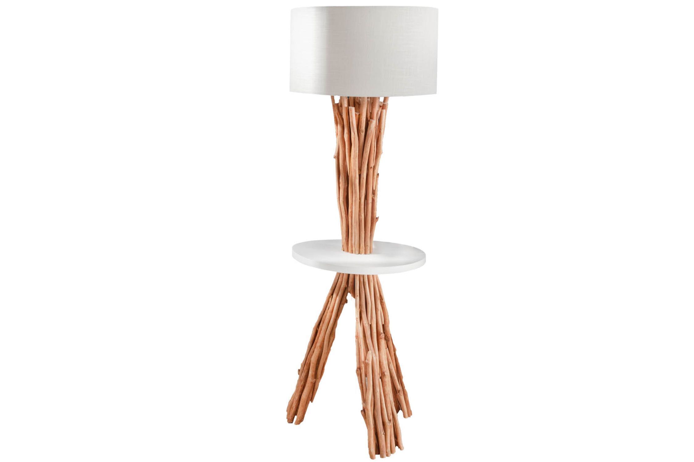 Tischlampe, Schilf, Holz, Lampenschirm, weiße Basis