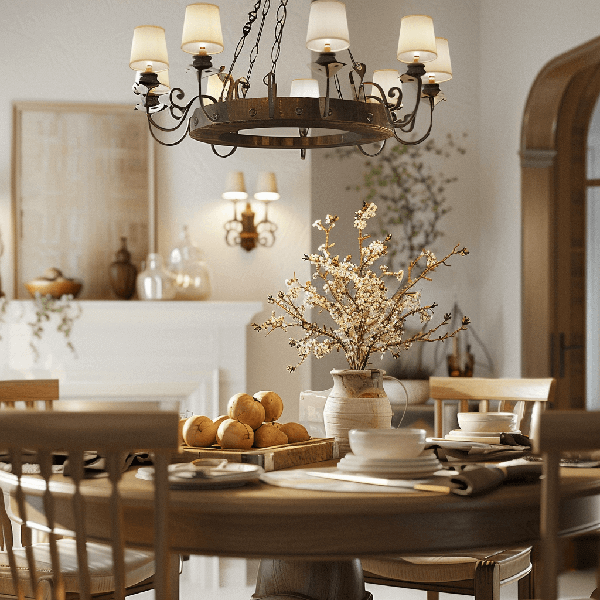 Esstisch, Holztisch, Vase, Blumenzweige, Tafeldeko