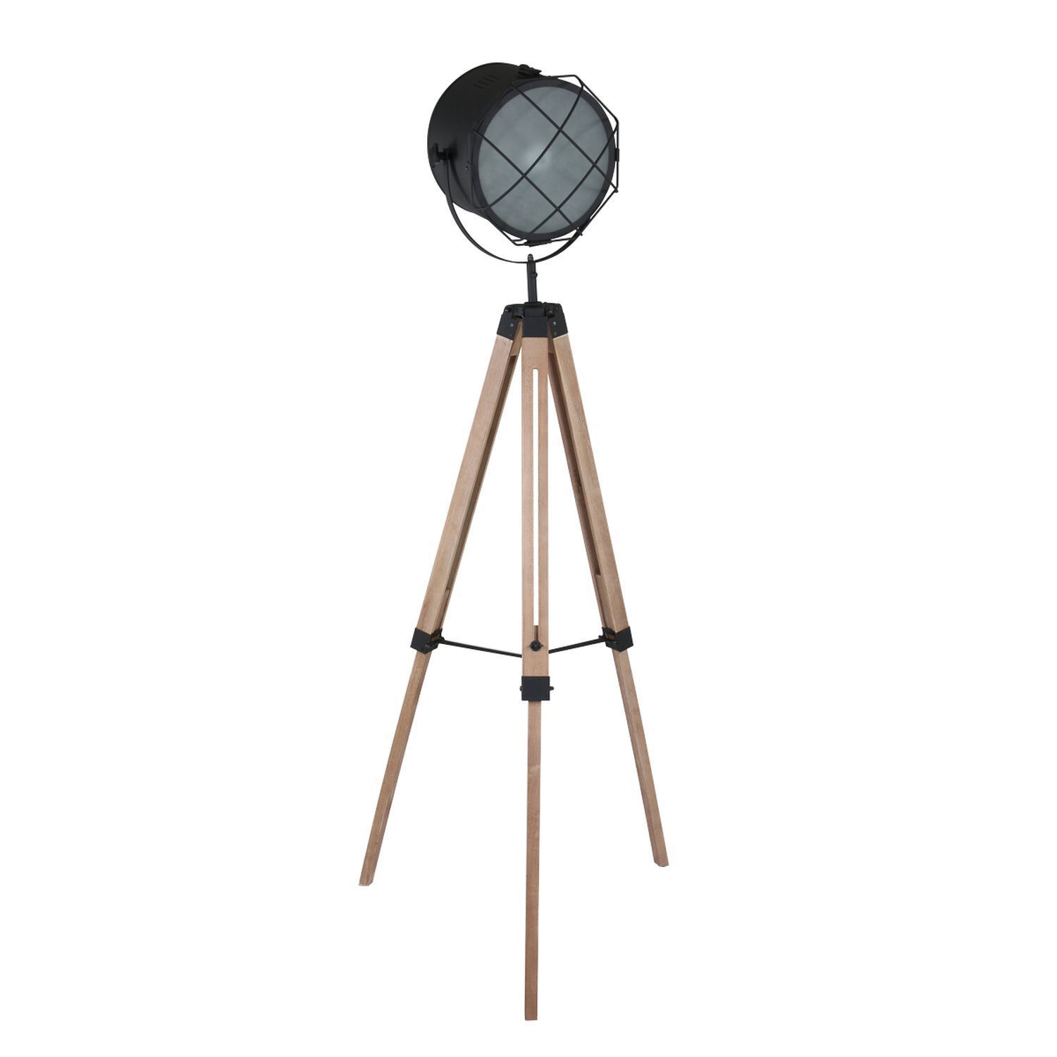 Lampadaire tripode bois métal noir 160 cm faible éblouissement