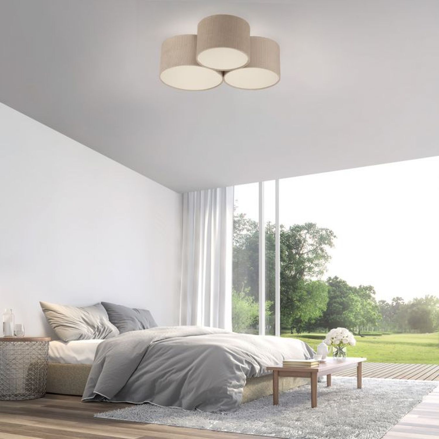 Lampe de plafonnier confortable Beige E27 L:70 cm 3-flmg faible éblouissement