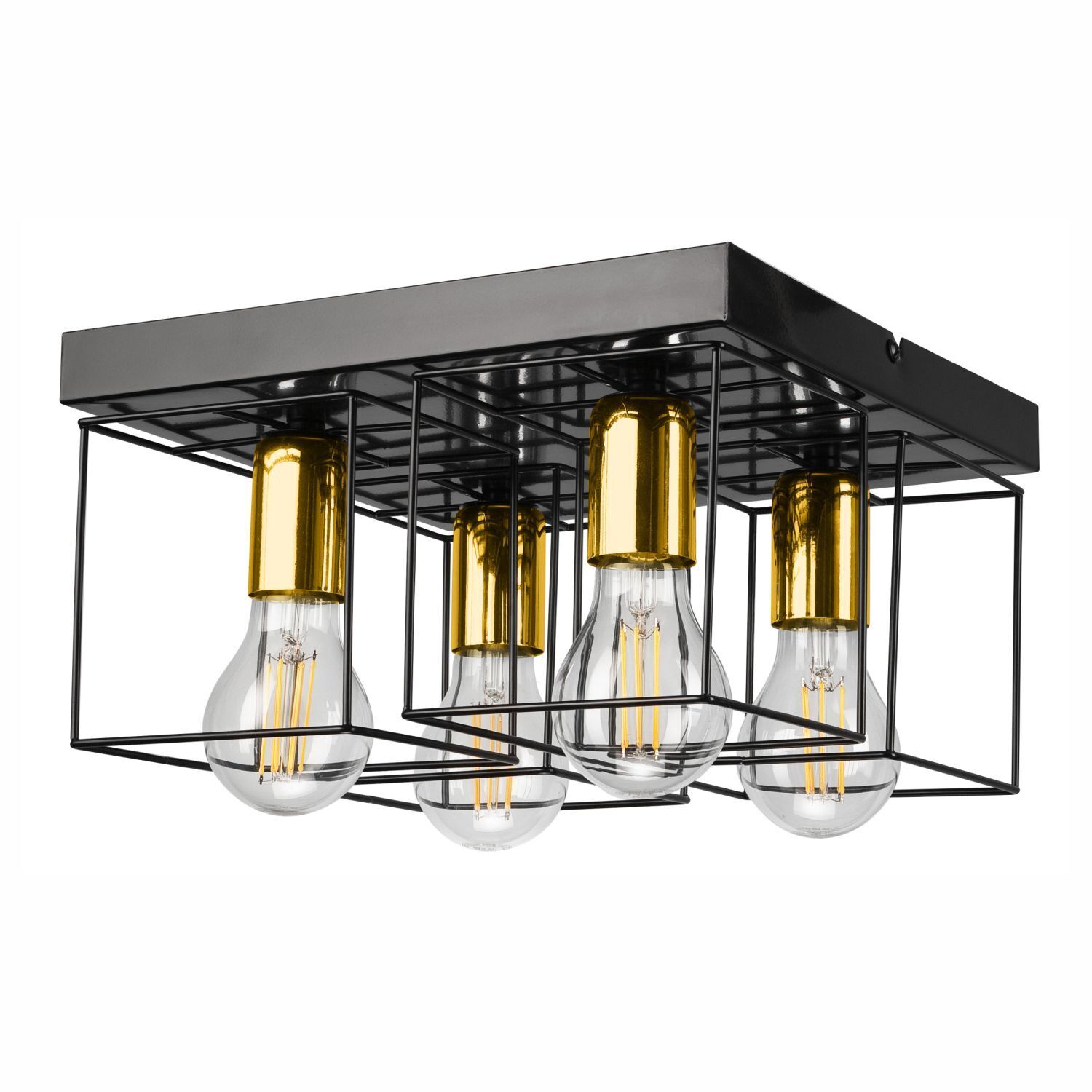Plafonnier Métal Noir Or L : 30 cm 4x E27 Moderne Plafonnier Métal Noir Or L : 30 cm 4x E27 Moderne