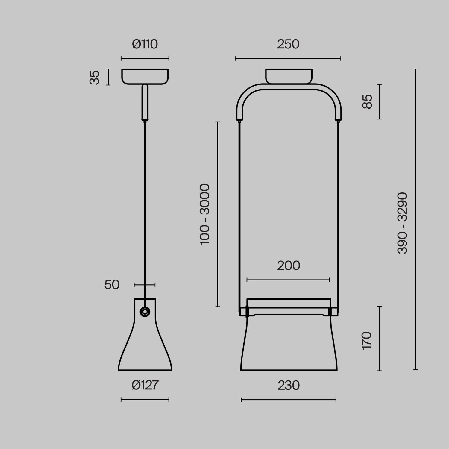 Suspension métal verre LED H : max. 329 cm en laiton