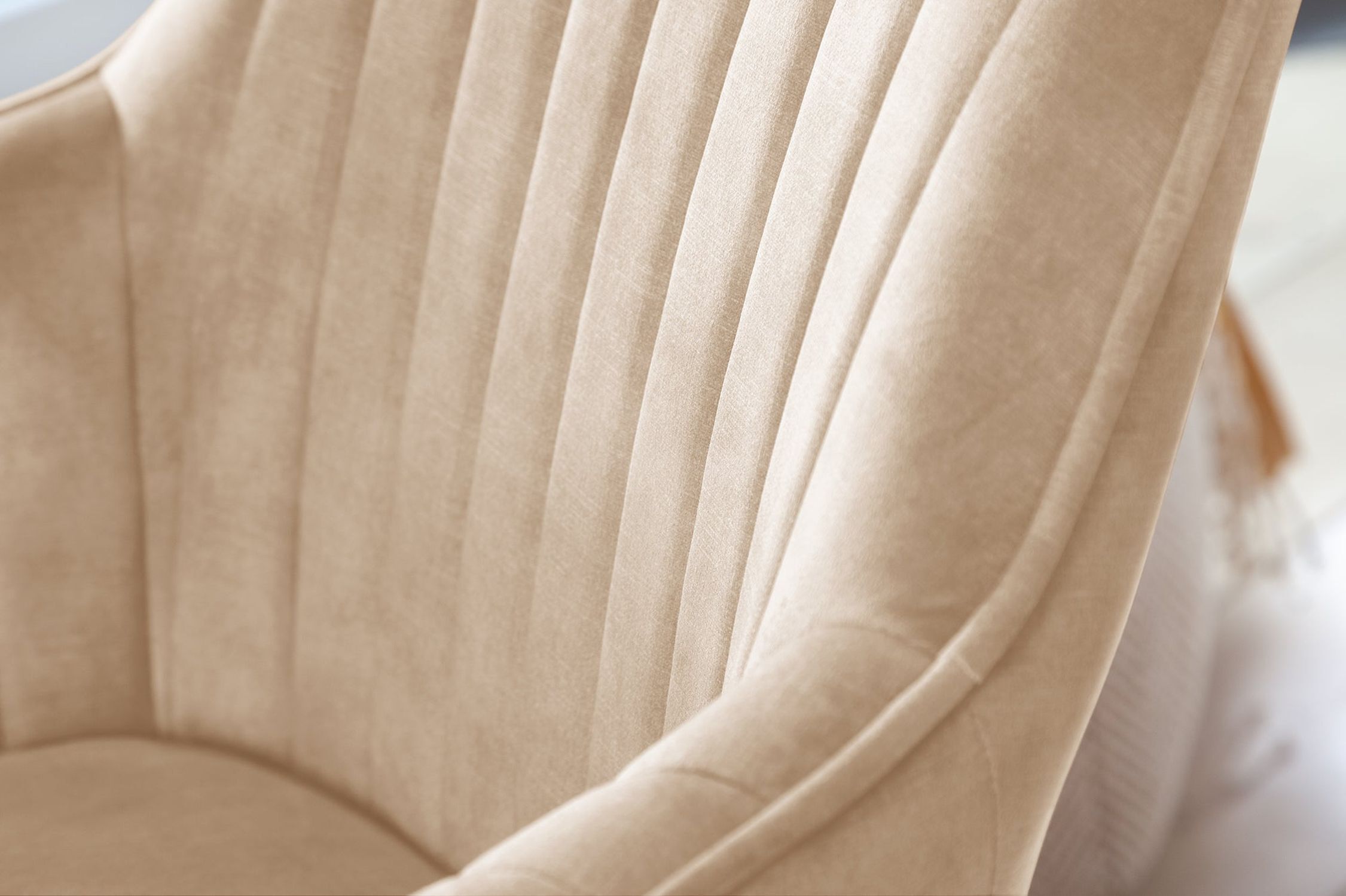 Chaise pivotante velours bois sans roulettes crème beige naturel Kissen, Dekoration für Zuhause, Mobiliar, Innenarchitektur, Stuhl