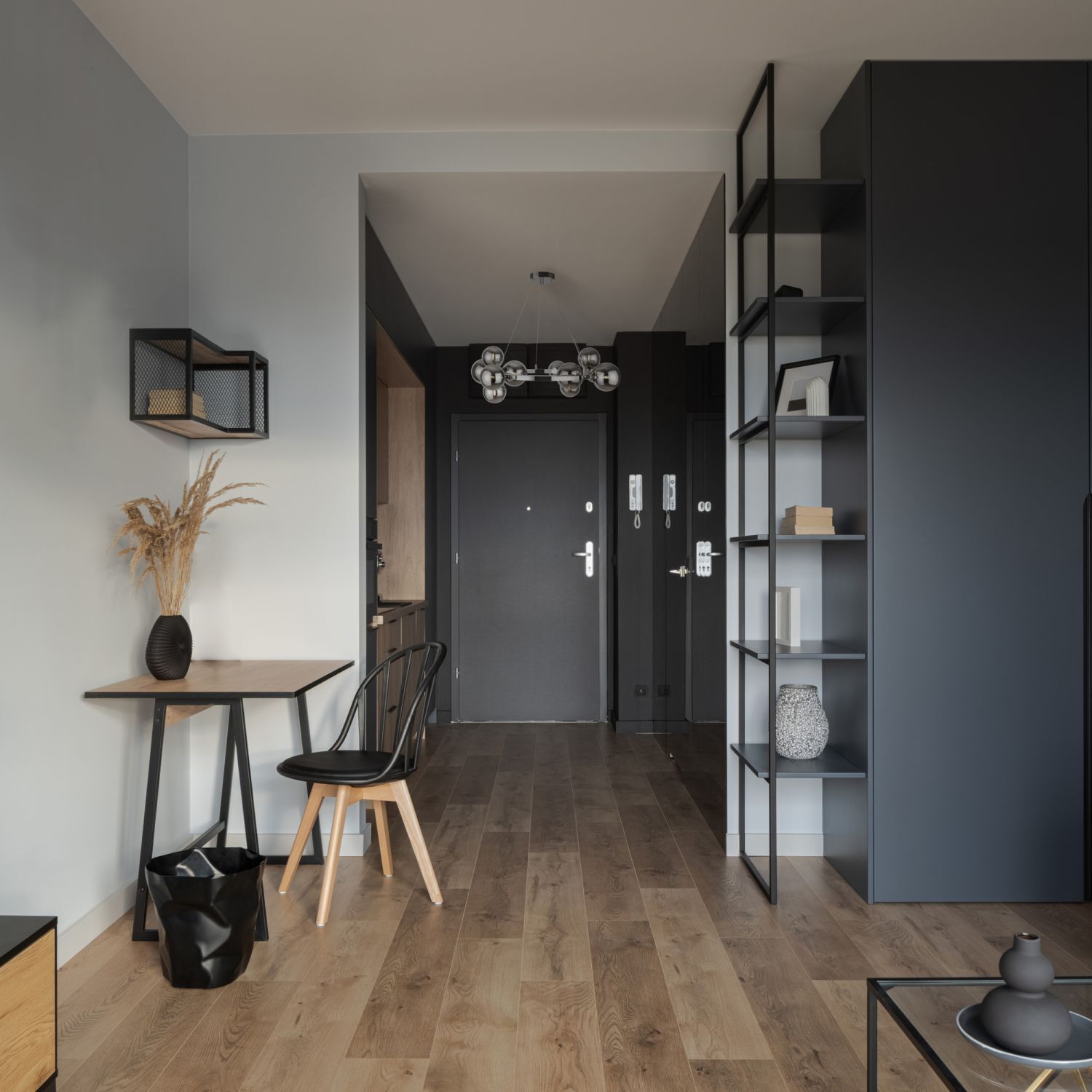 Pendelleuchte Metall Rauchglas G9 B: 67 cm Kugelschirm Fußboden, Drinnen, Innenarchitektur, Mobiliar, Foyer