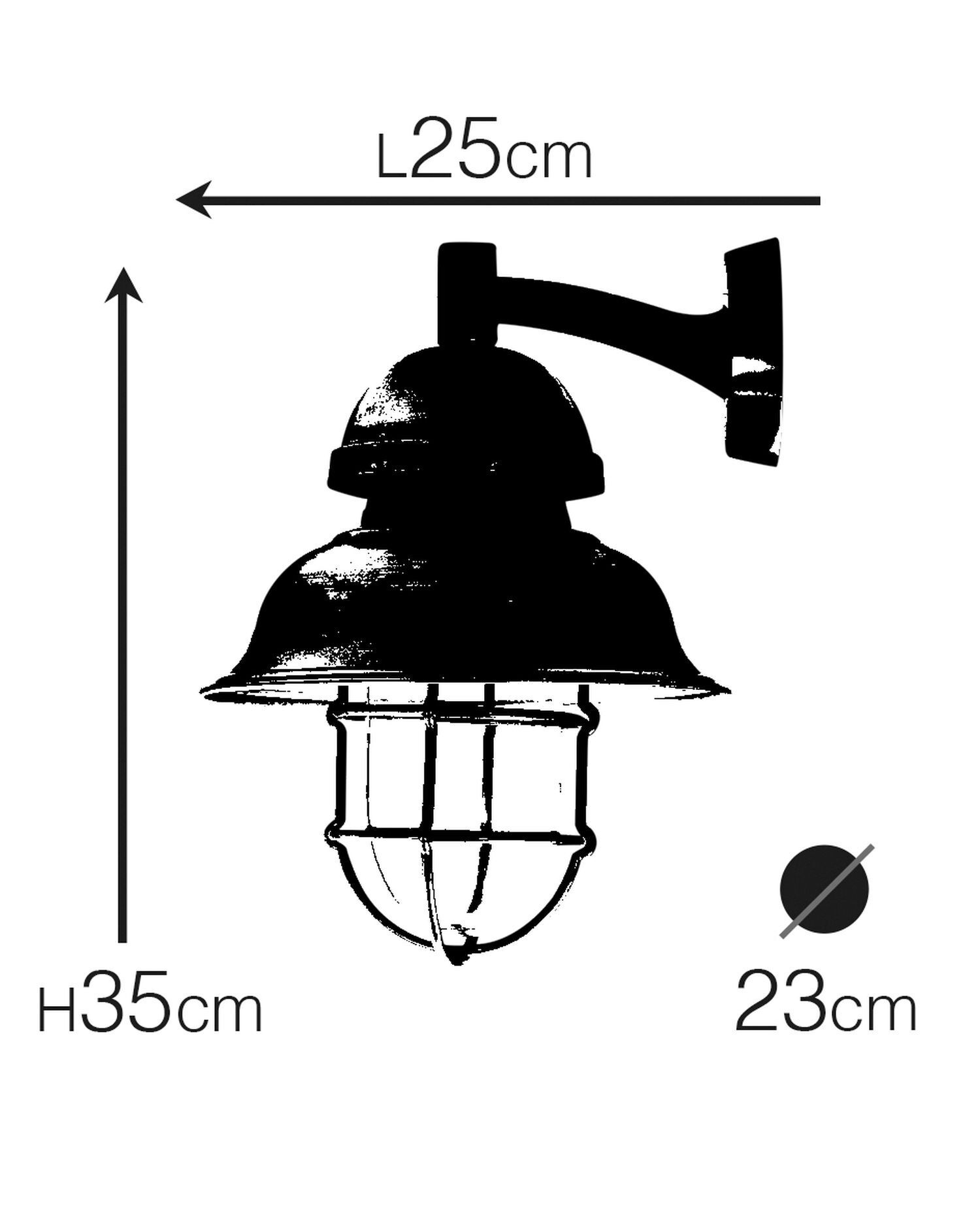 Außenleuchte Wand Messing Glas 35 cm hoch IP64 E27 Außenleuchte, Industrie-Lampe, Schutzgehäuse, Gehäuse aus Metall, Hängelampe
