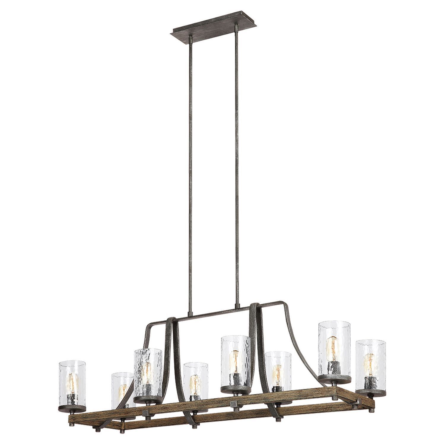 Grande lampe à suspendre 116,8 cm de long 8x E27 Rustique Métal Verre Bois Leuchter, Lampe, Leuchte