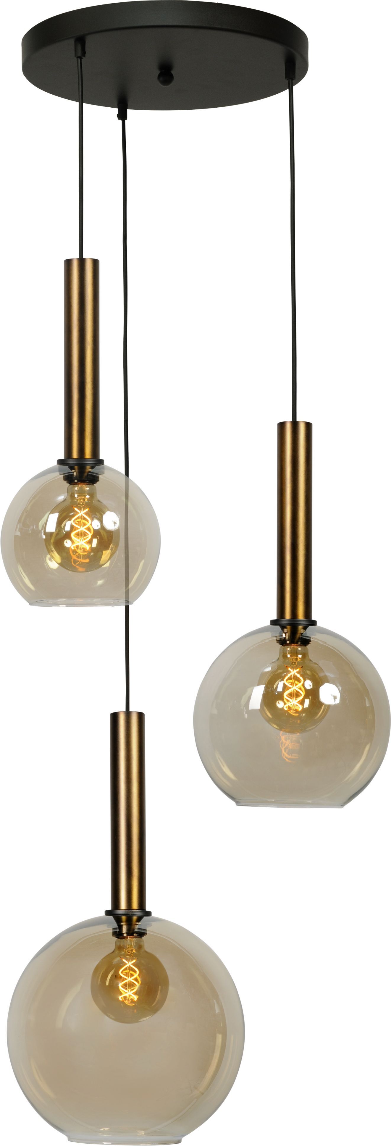 Lampe à suspendre 3 flammes verre fumé métal noir laiton
