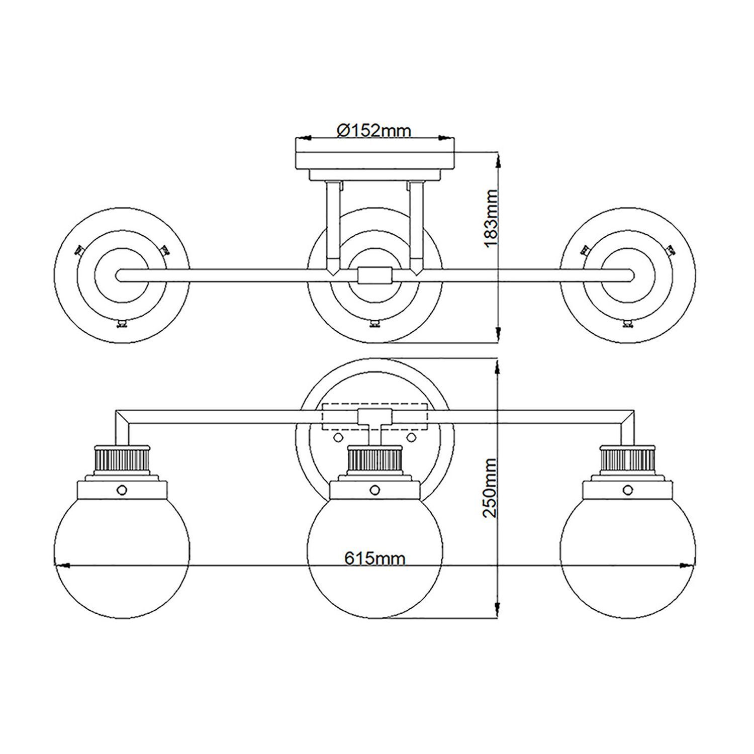 Lampe de salle de bain murale métal verre E27 IP44 L : 61,5 cm Chrome ZOFIA CAD-Diagramm, Diagramm